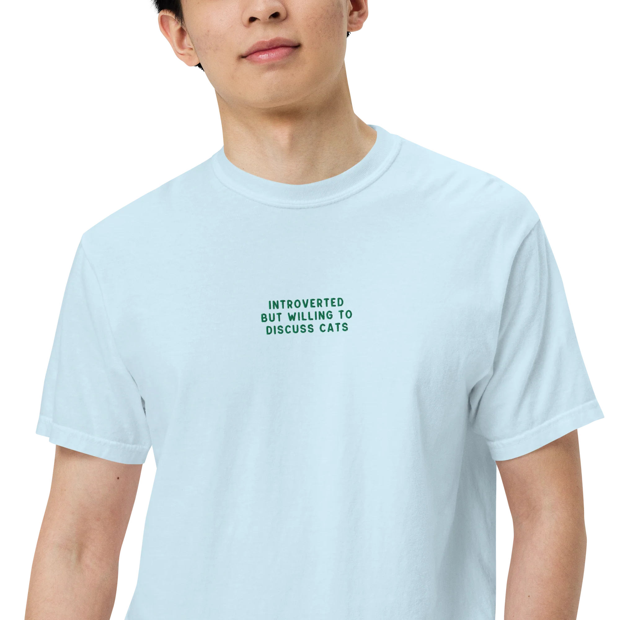 Introverted But Willing To Discuss Cats Embroidered Classic T-Shirt - Image 6