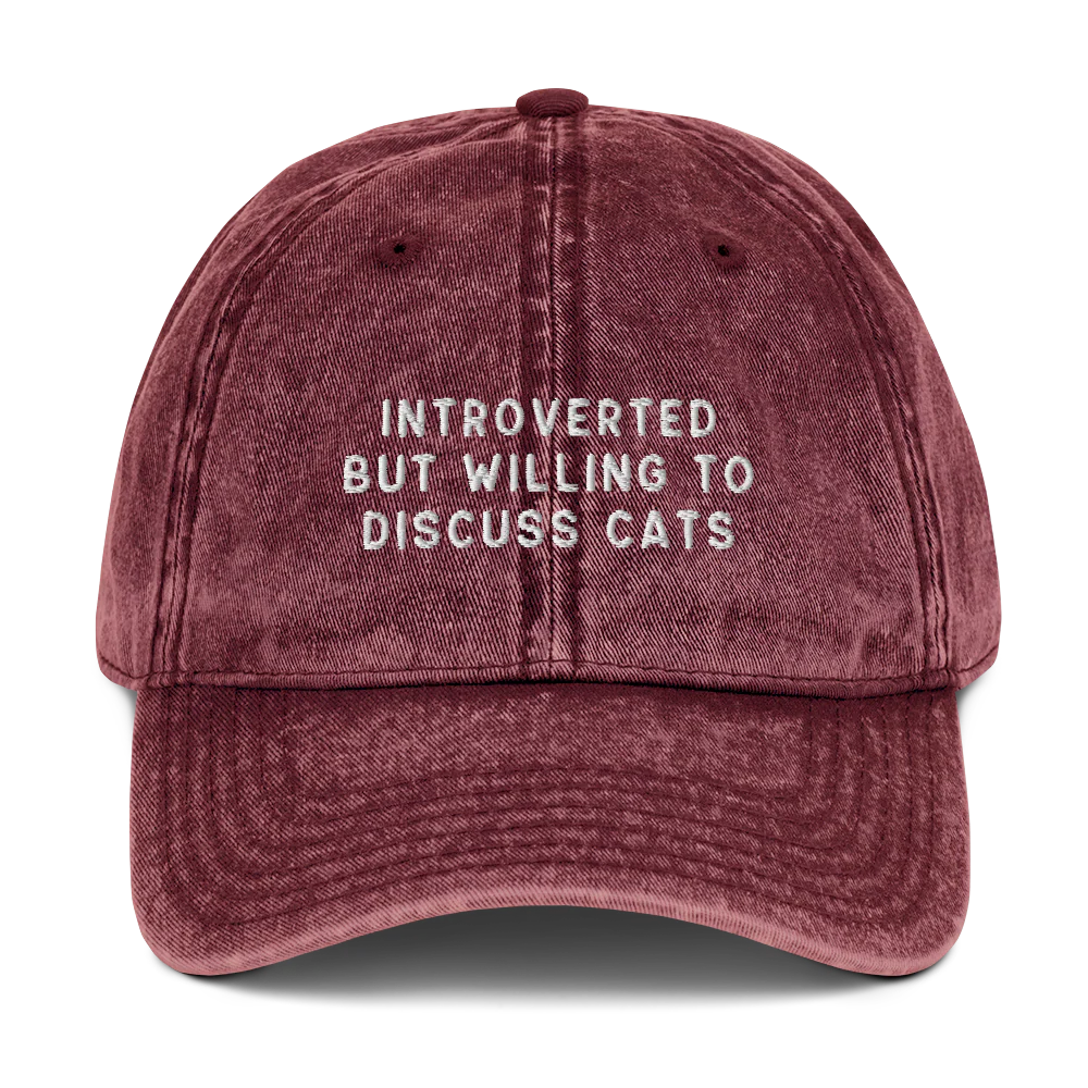 Introverted But Willing To Discuss Cats Embroidered Vintage Cap - Image 8