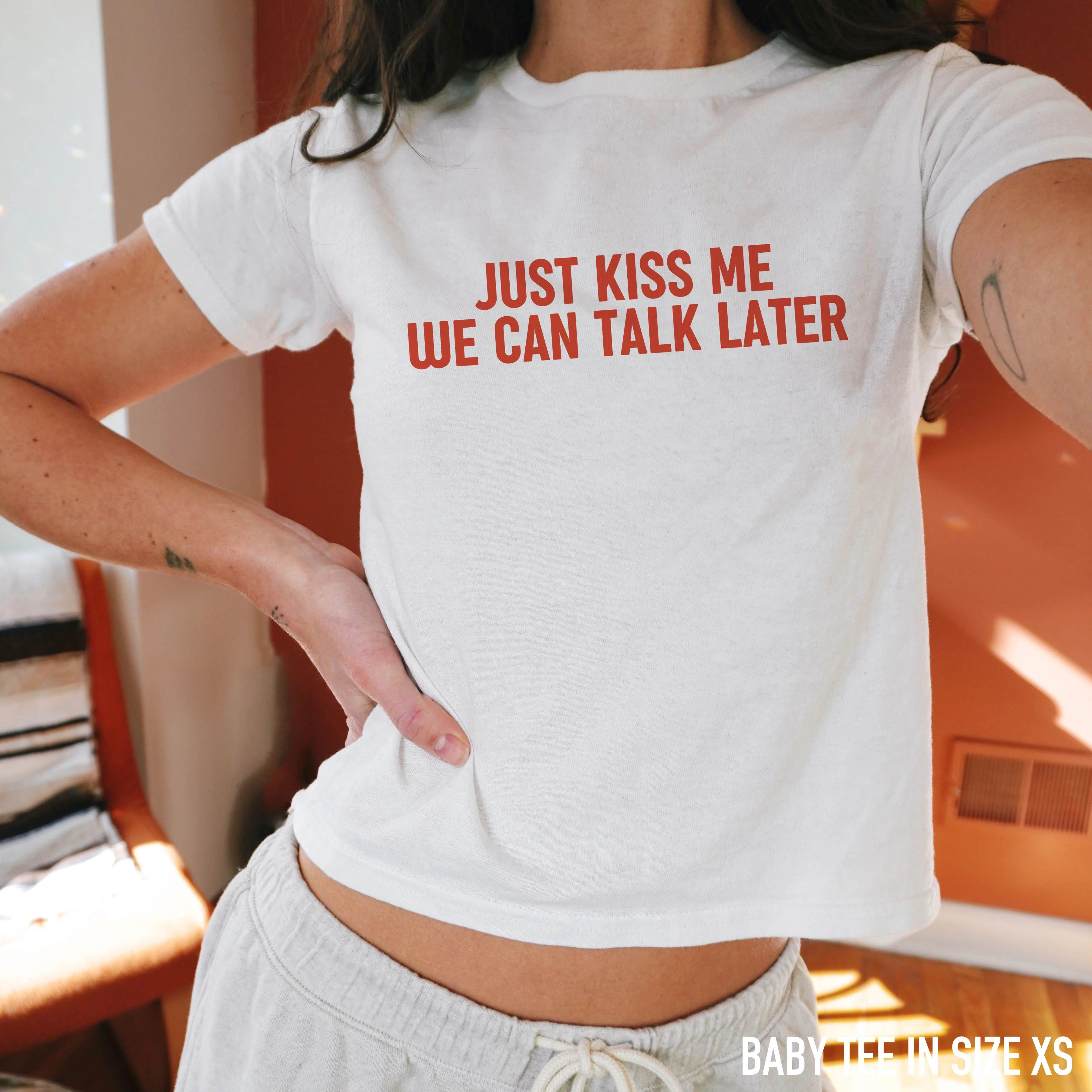 Just Kiss Me We Can Talk Later Baby Tee - Image 2