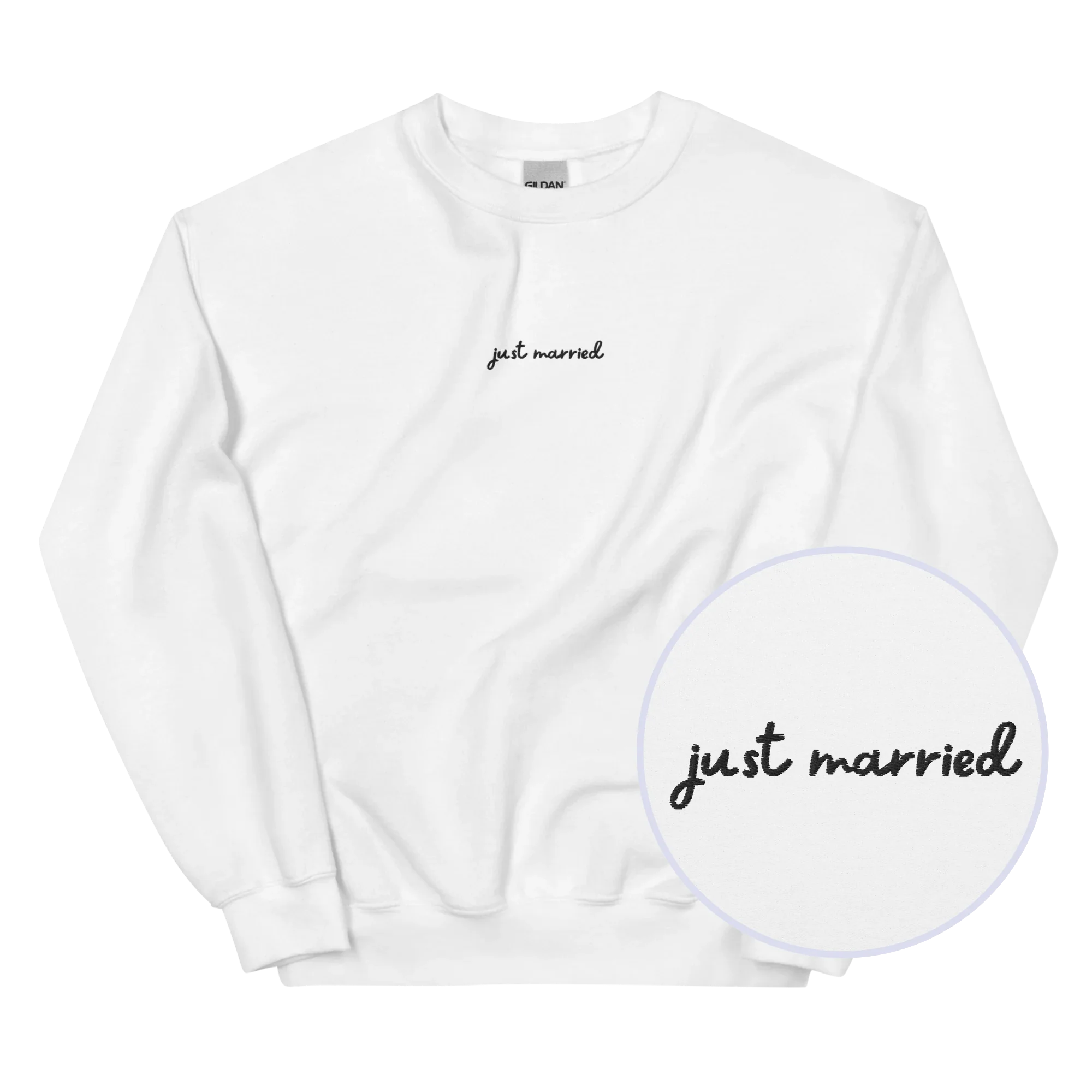 Just Married Newlywed Embroidered Sweatshirt