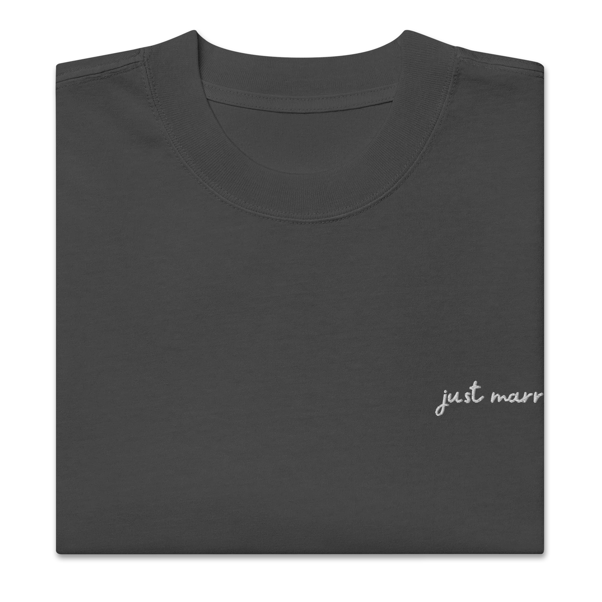 Just Married Newlywed Embroidered Oversized Faded T-Shirt - Image 3
