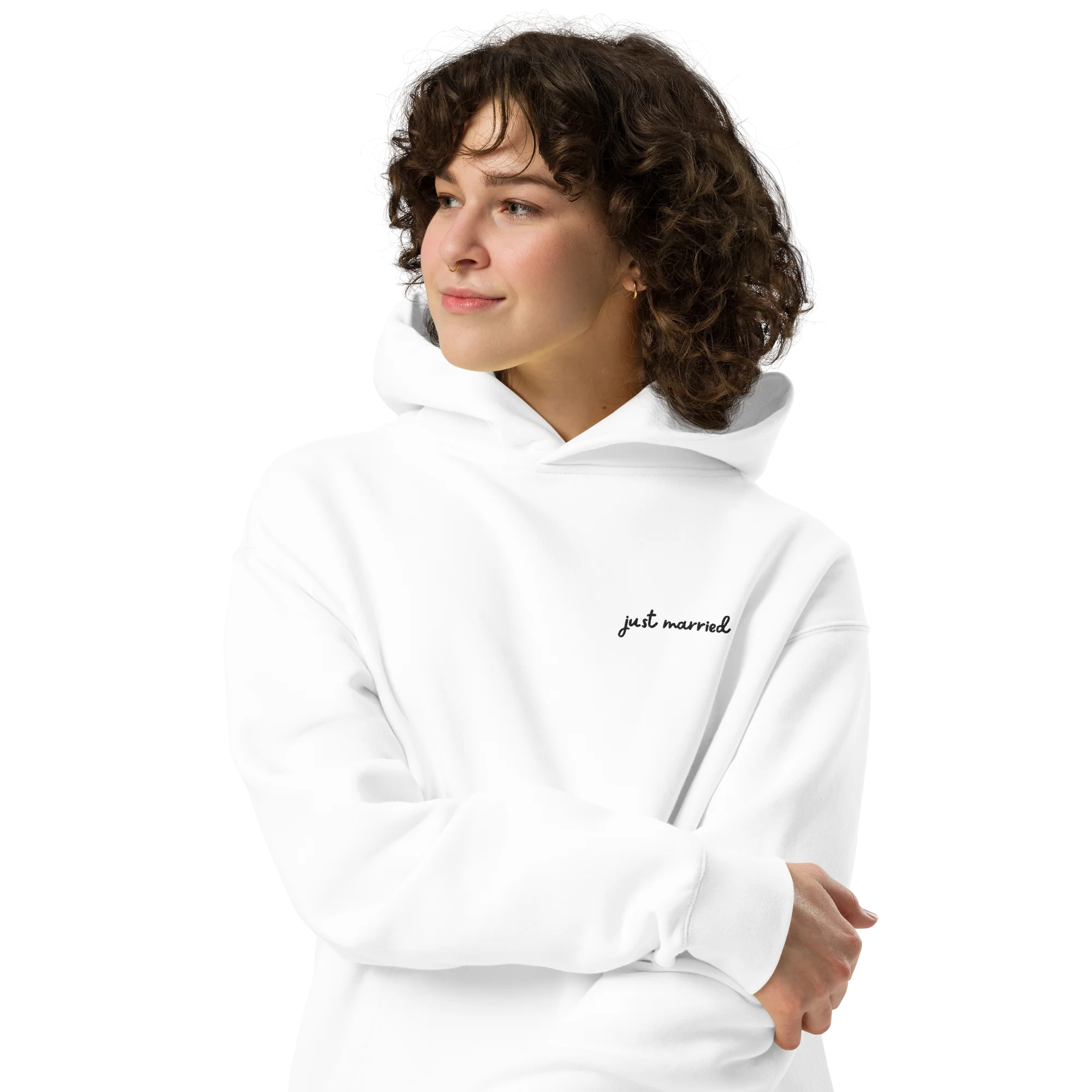Just Married Newlywed Embroidered Premium Oversized Hoodie - Image 2