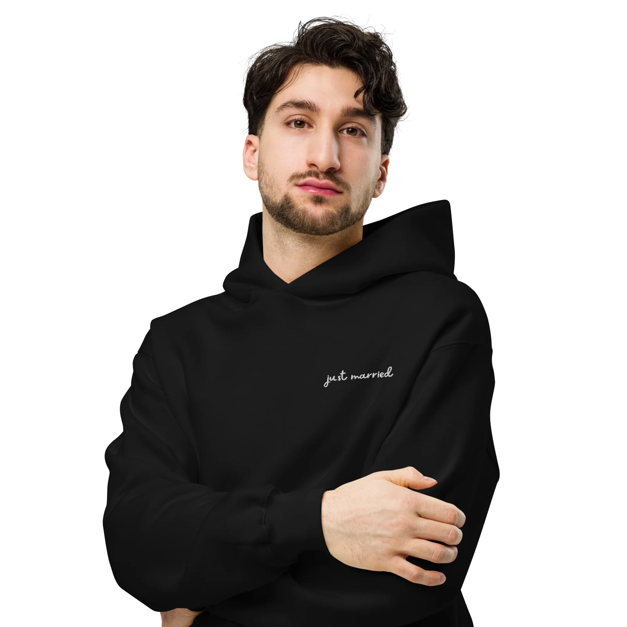 Just Married Newlywed Embroidered Premium Oversized Hoodie - Image 6