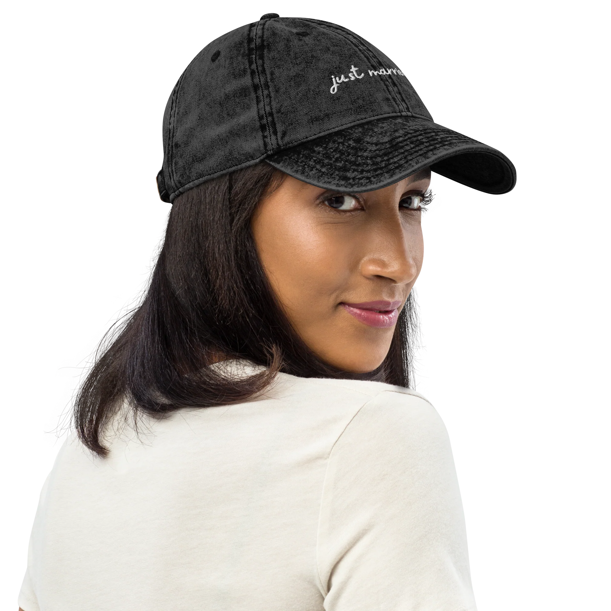 Just Married Newlywed Embroidered Vintage Cap - Image 2
