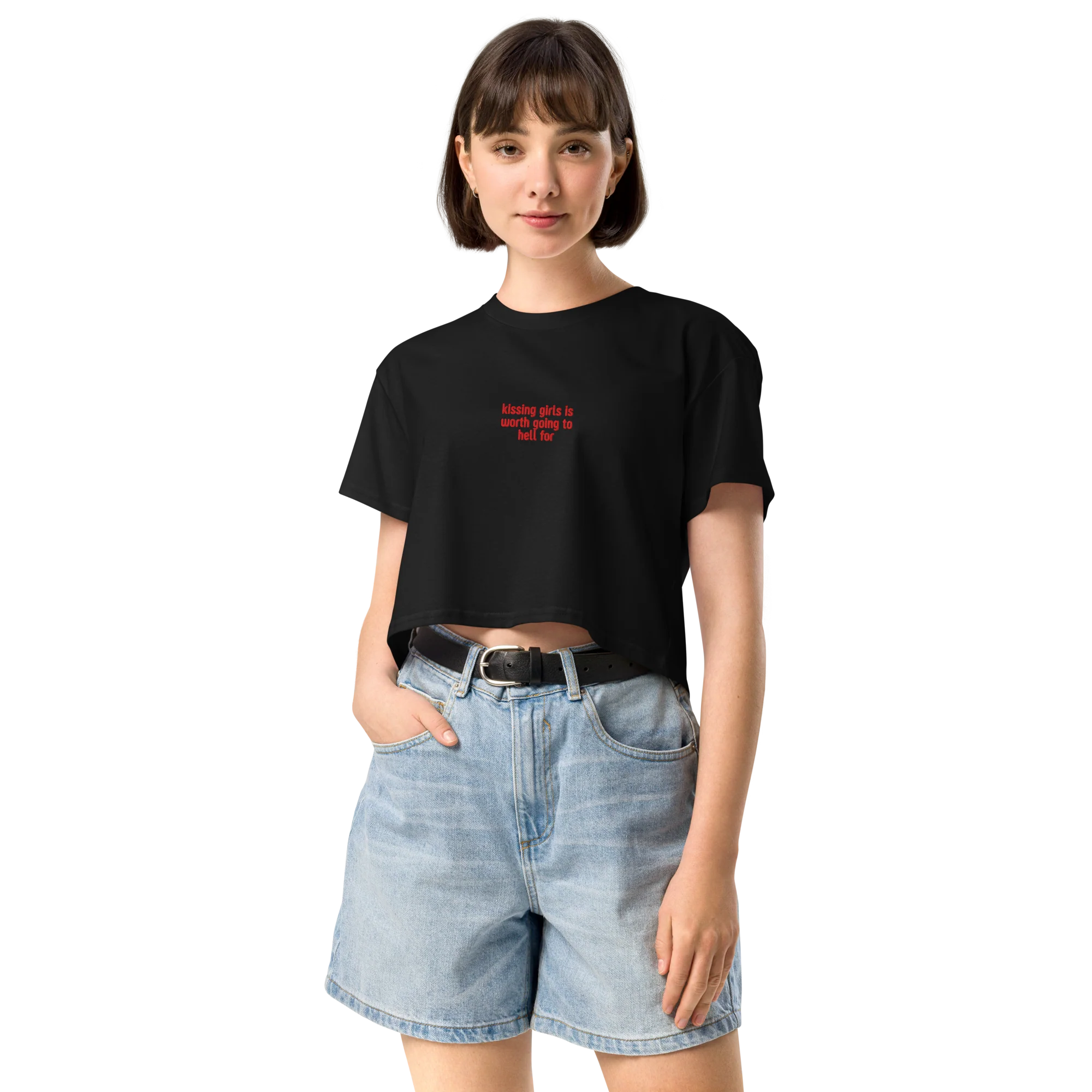 Kissing Girls Going to Hell Embroidered Crop Tee - Image 6