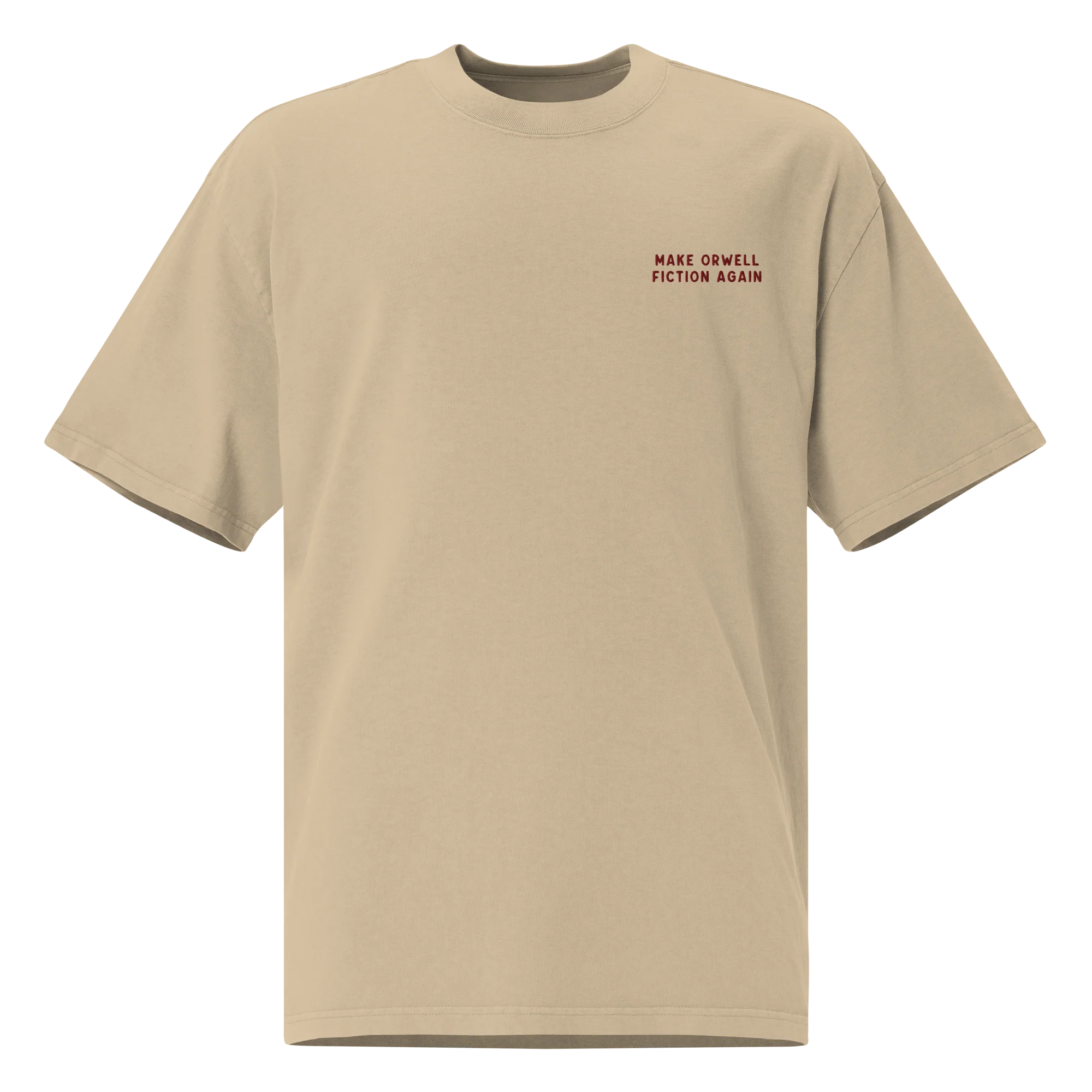 Make Orwell Fiction Again Embroidered Oversized Faded T-Shirt - Image 5