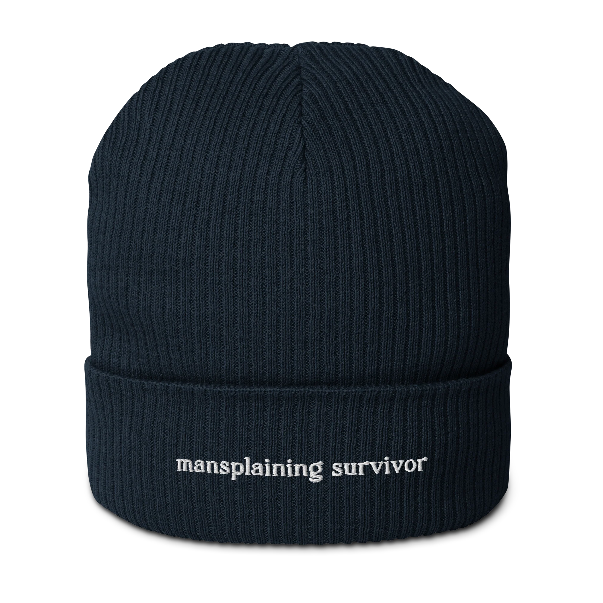 Mansplaining Survivor Embroidered Organic Ribbed Beanie - Image 5