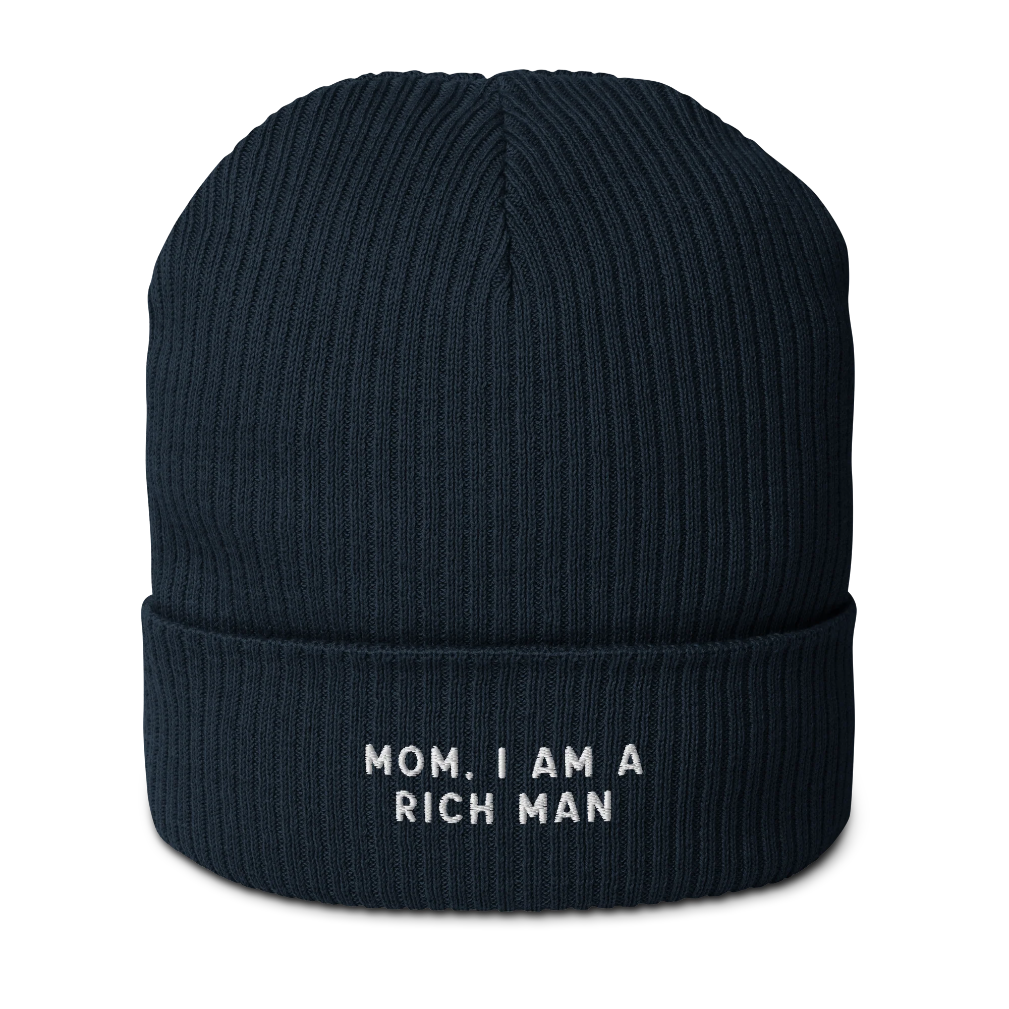 Mom, I am a Rich Man Feminist Embroidered Organic Ribbed Beanie - Image 4