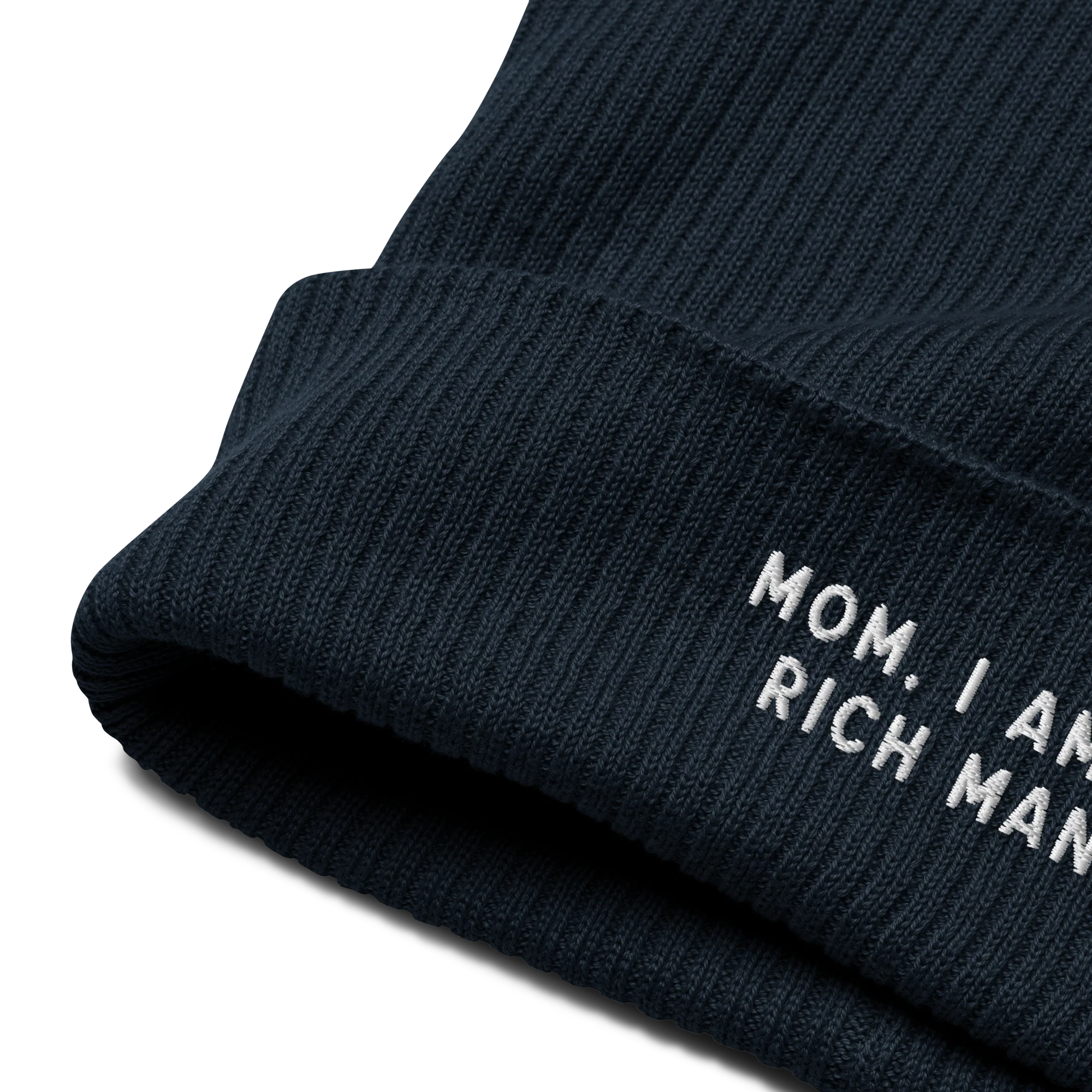 Mom, I am a Rich Man Feminist Embroidered Organic Ribbed Beanie - Image 5