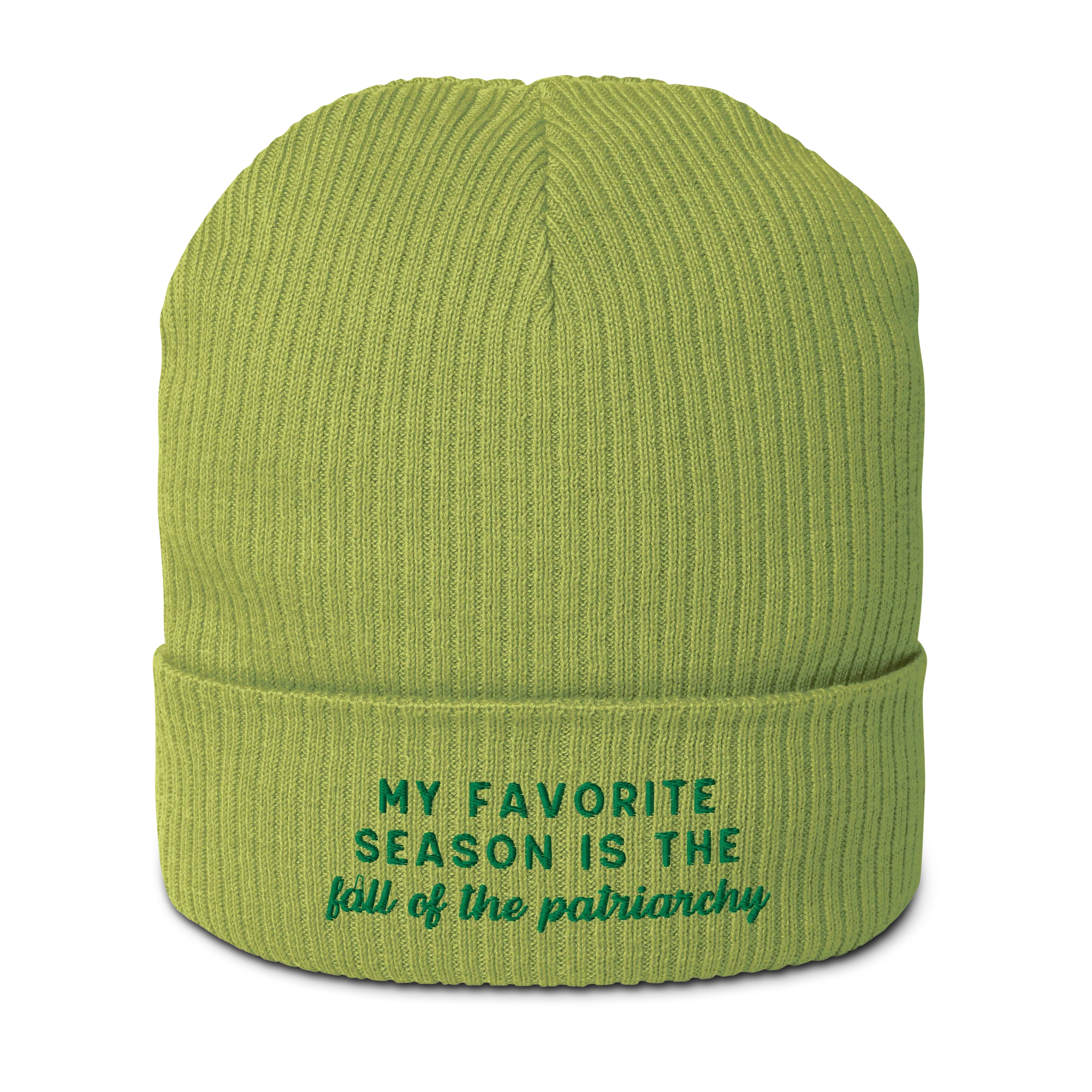 My Favorite Season Fall Of The Patriarchy Embroidered Organic Ribbed Beanie - Image 10