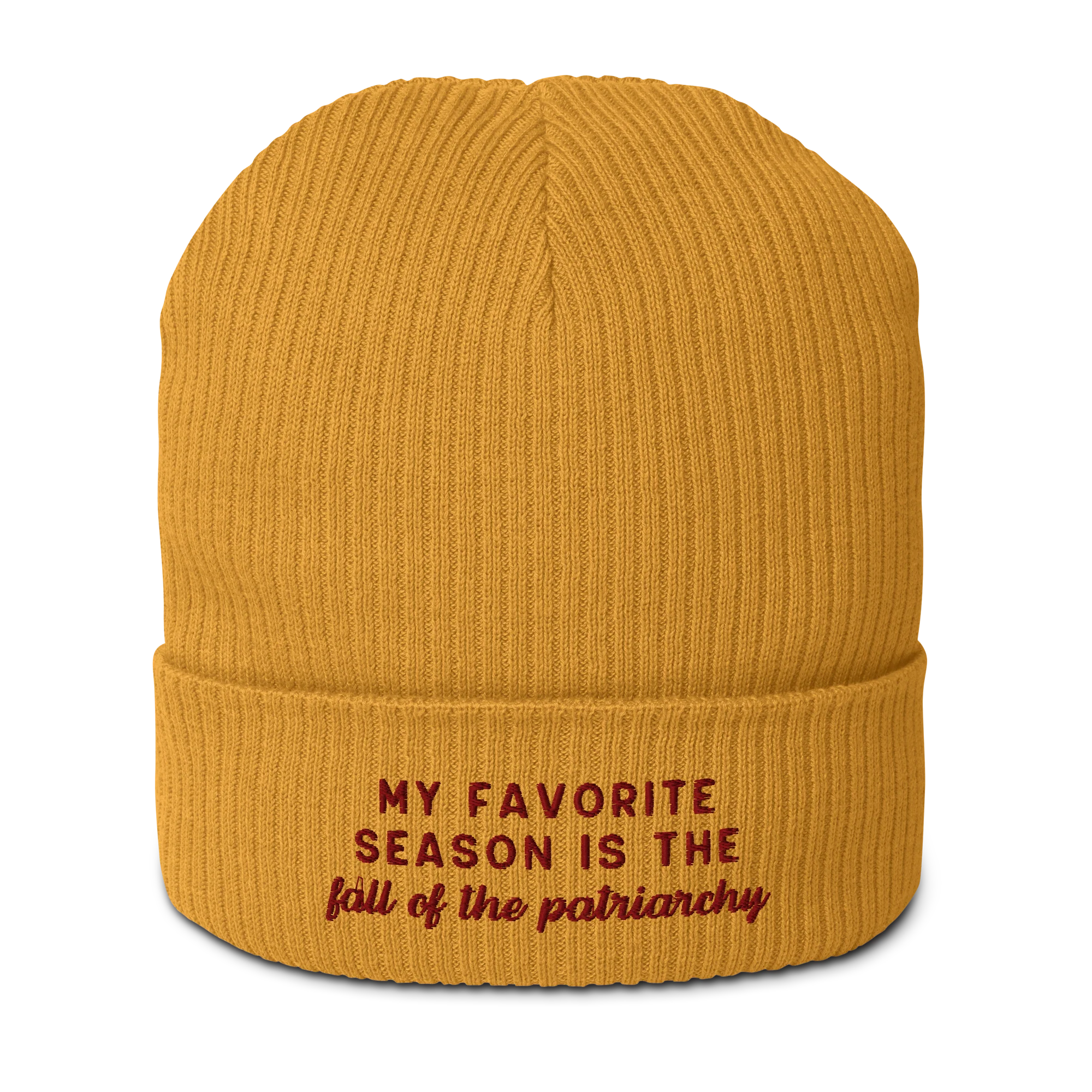 My Favorite Season Fall Of The Patriarchy Embroidered Organic Ribbed Beanie - Image 7