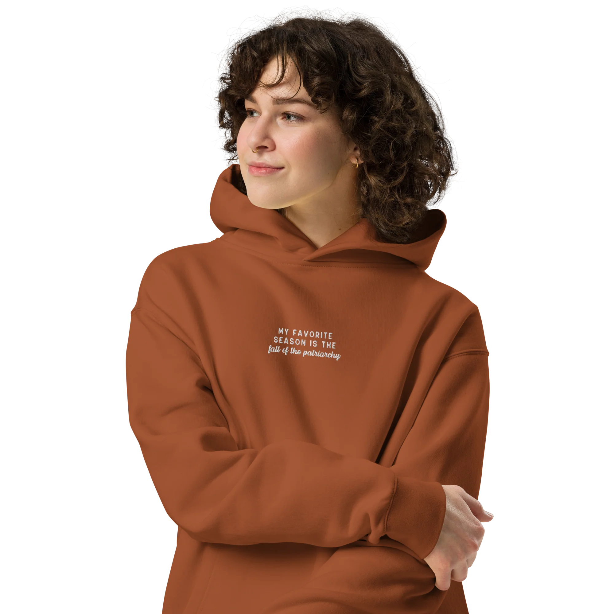 My Favorite Season Fall Patriarchy Embroidered Premium Oversized Hoodie - Image 2
