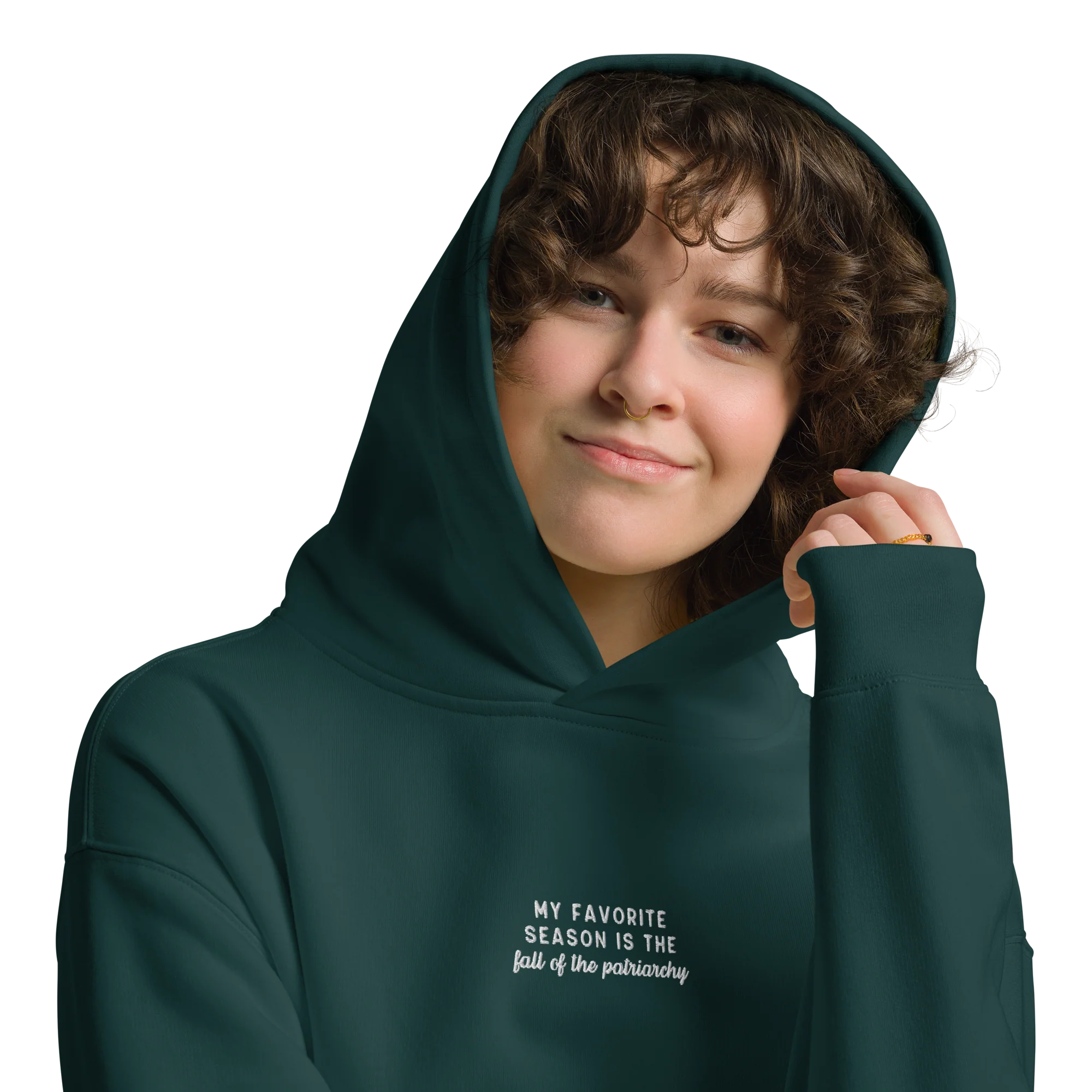 My Favorite Season Fall Patriarchy Embroidered Premium Oversized Hoodie - Image 6