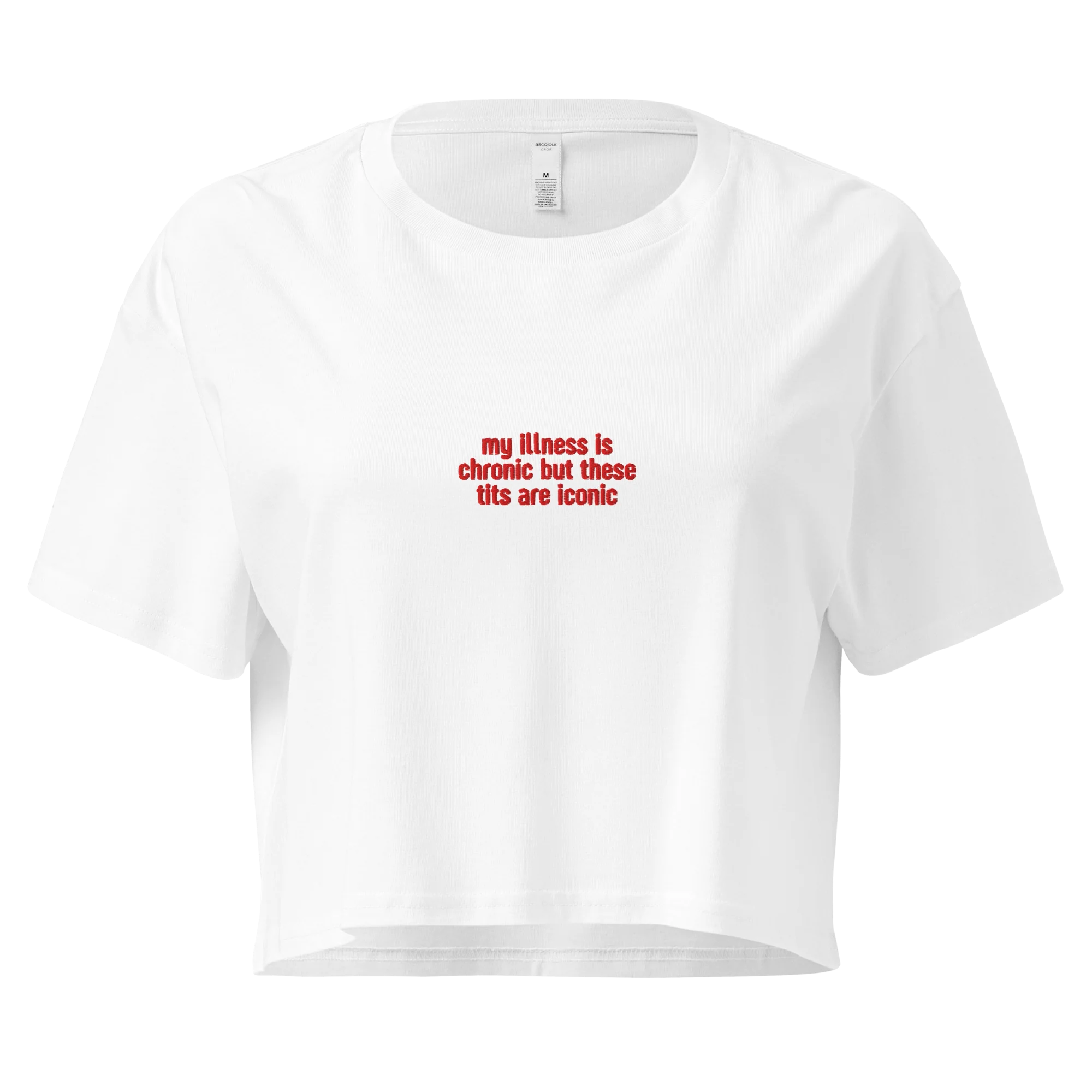 My Illness Chronic But Tits Iconic Embroidered Crop Tee - Image 4