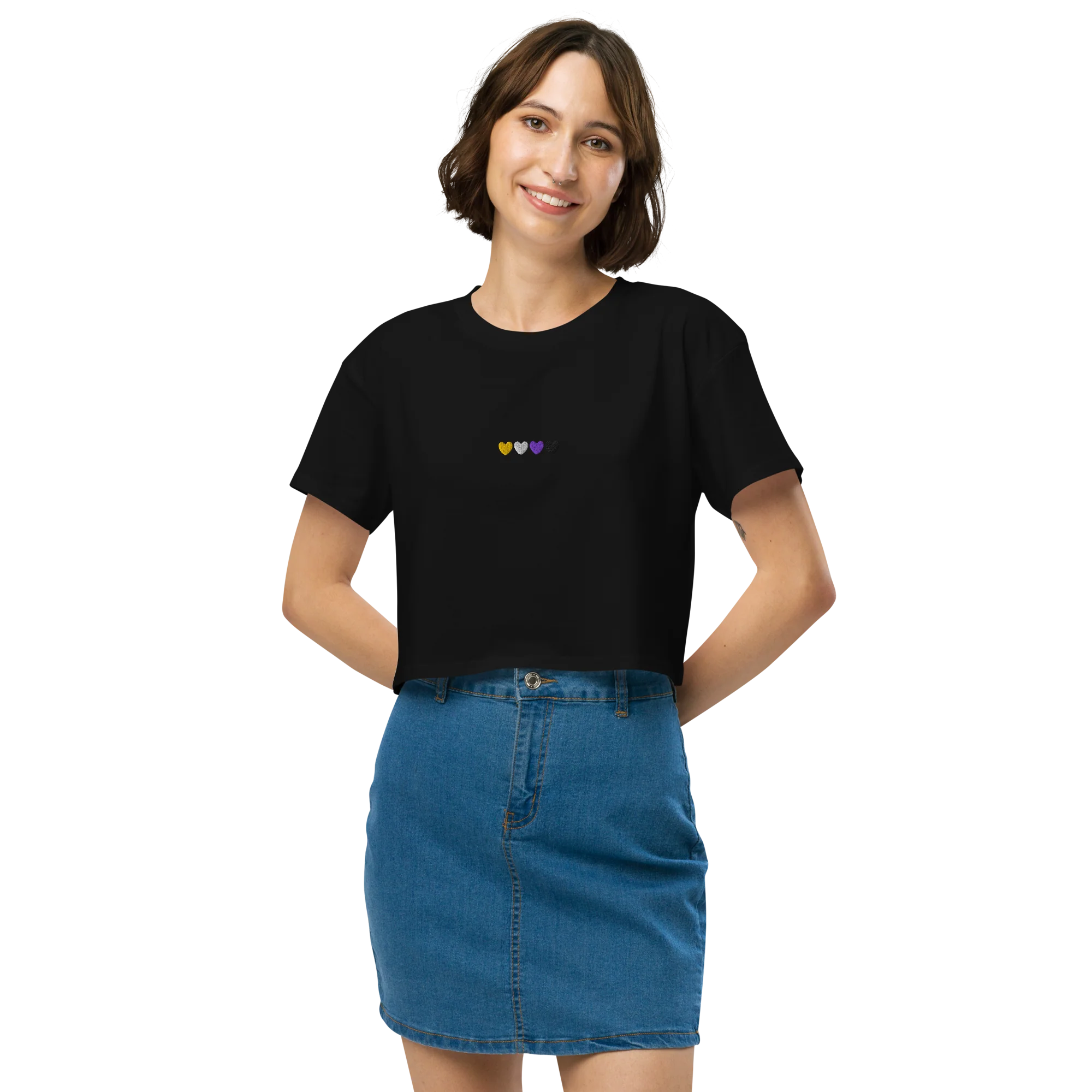 Non-Binary Hearts Pride Embroidered Crop Tee - Image 6
