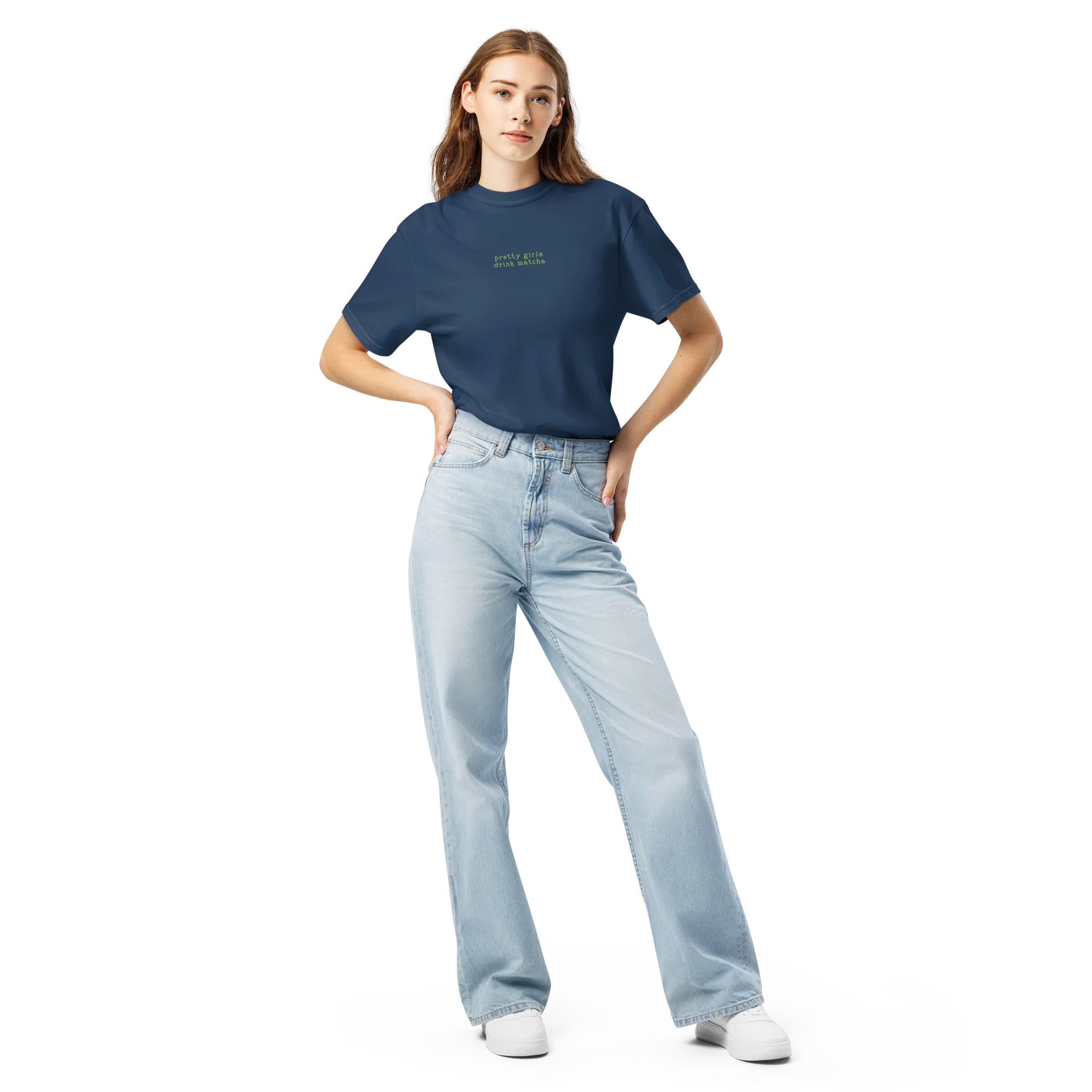 Pretty Girls Drink Matcha Embroidered Classic T-Shirt - Image 7
