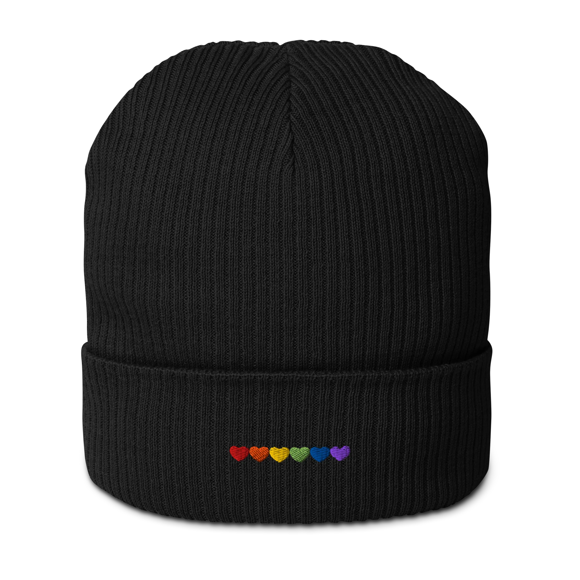 Pride Hearts Embroidered Embroidered Organic Ribbed Beanie
