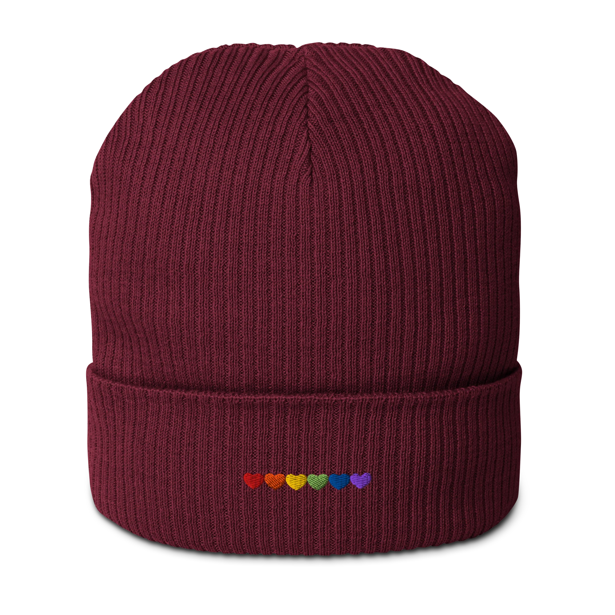 Pride Hearts Embroidered Embroidered Organic Ribbed Beanie - Image 7