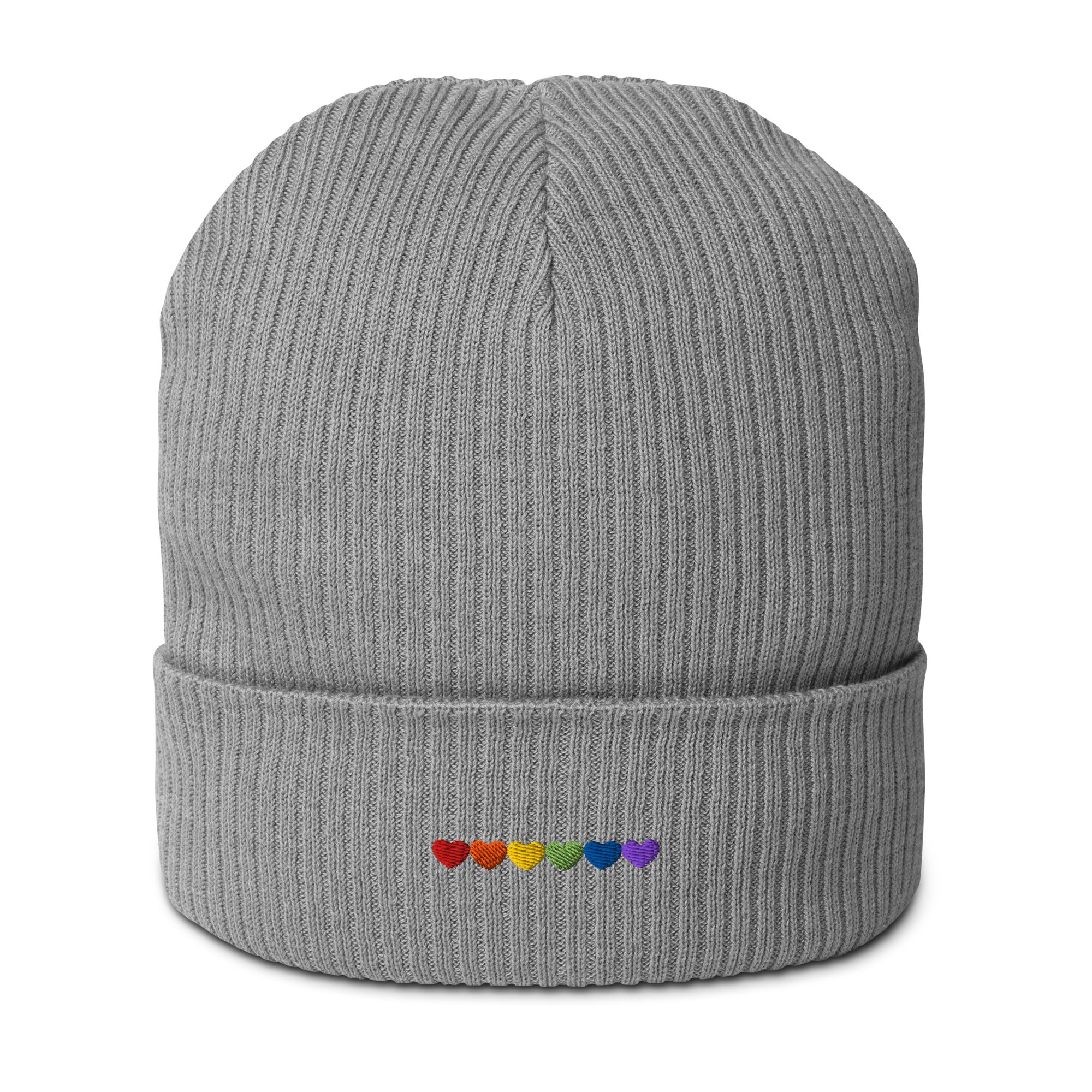 Pride Hearts Embroidered Embroidered Organic Ribbed Beanie - Image 9