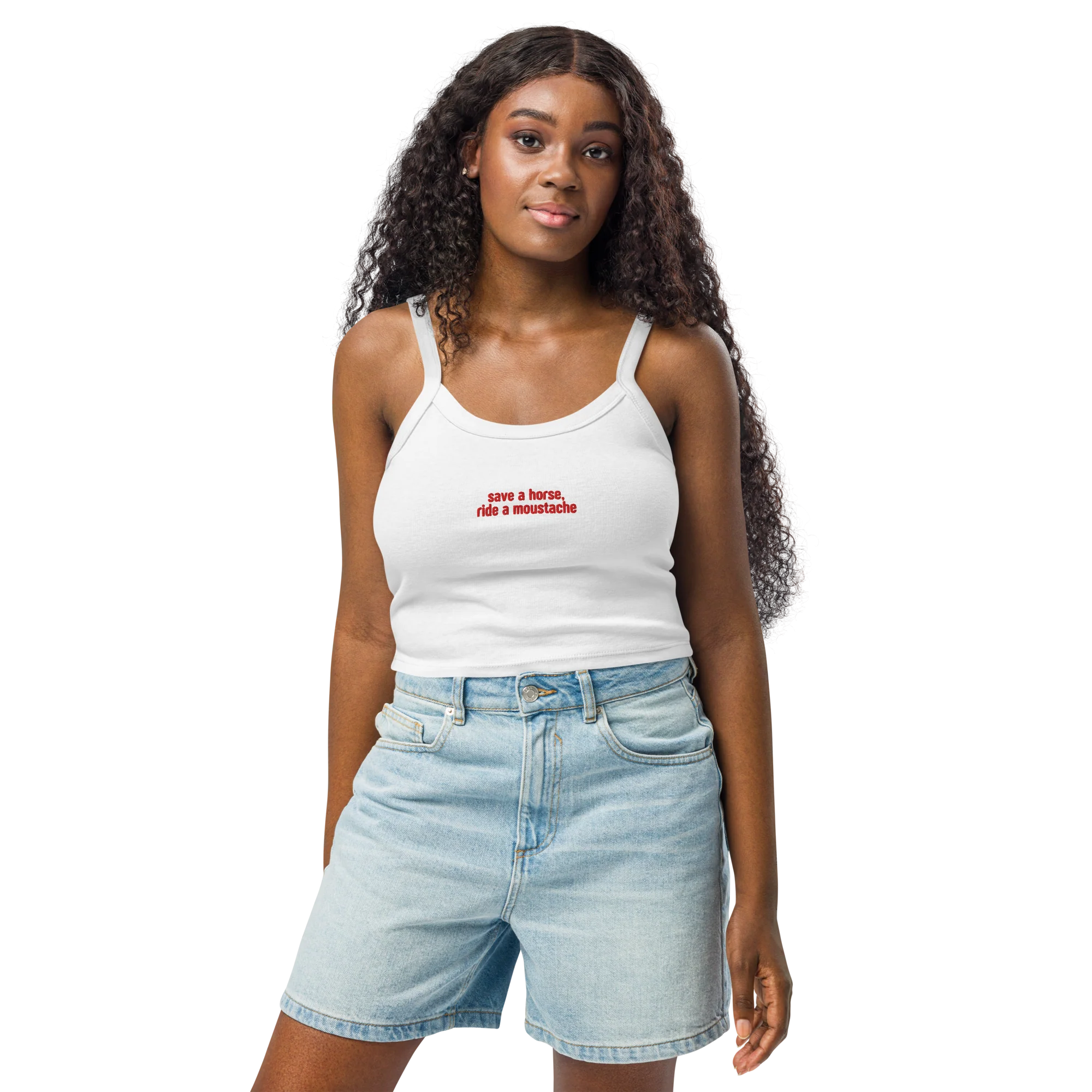 Save a Horse Ride a Moustache Rib Embroidered Tank Top - Image 7