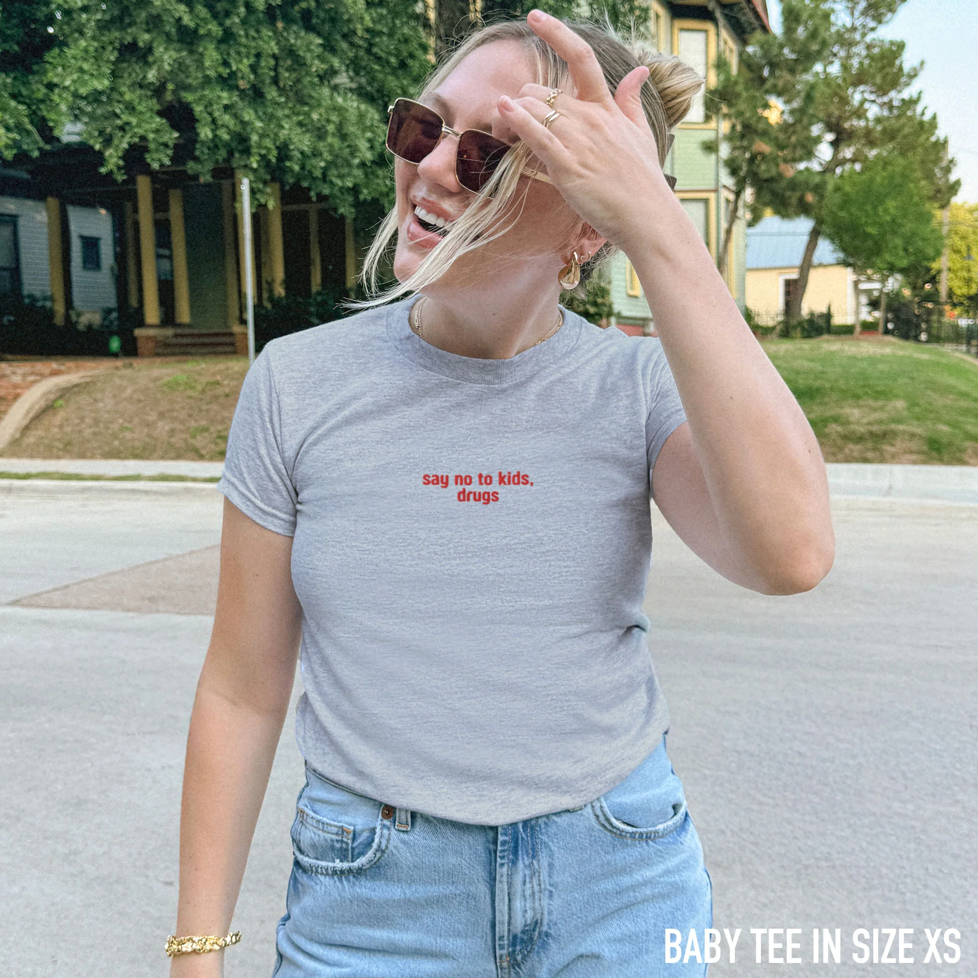 Say No To Kids, Drugs Embroidered Baby Tee - Image 2