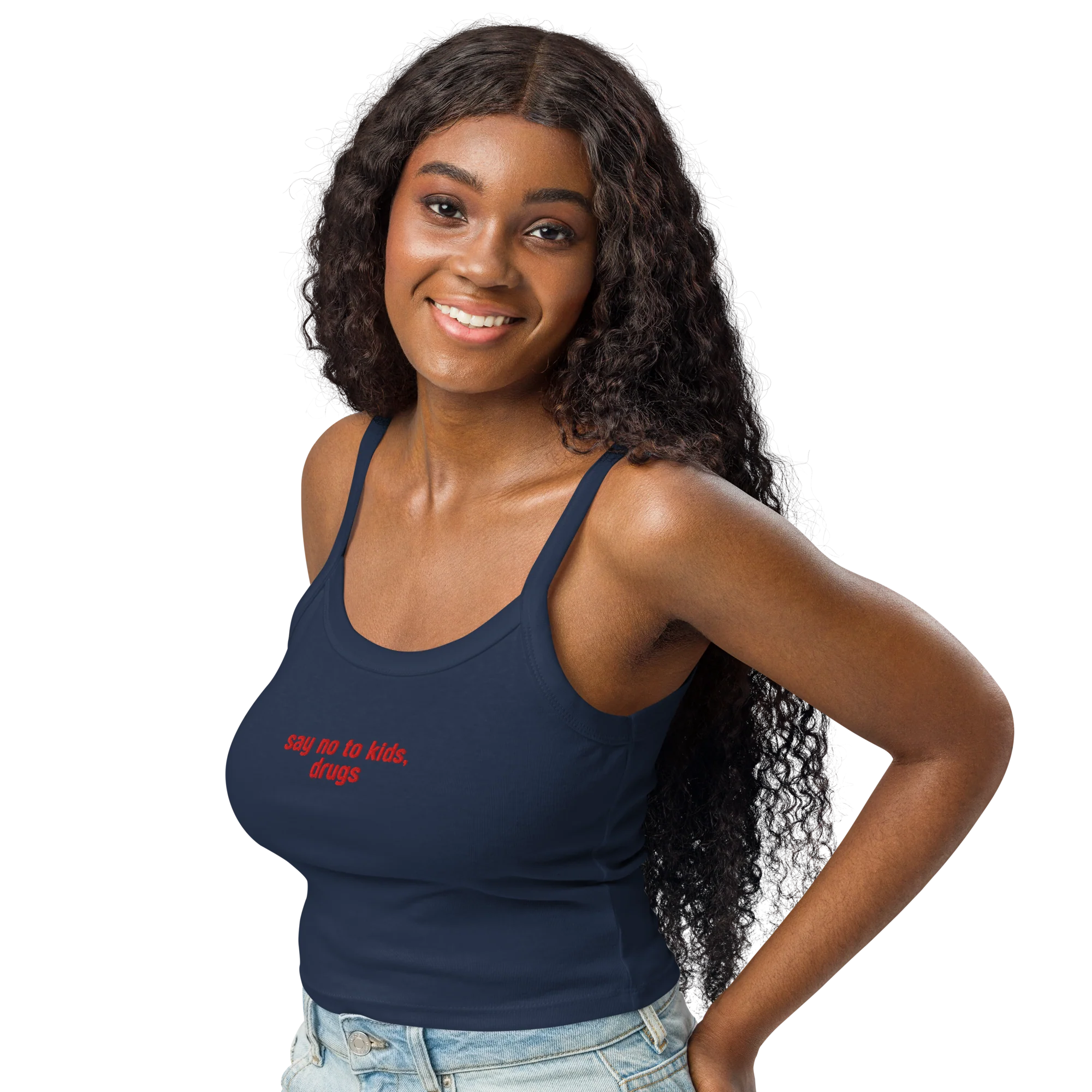 Say No To Kids, Drugs Rib Embroidered Tank Top - Image 5