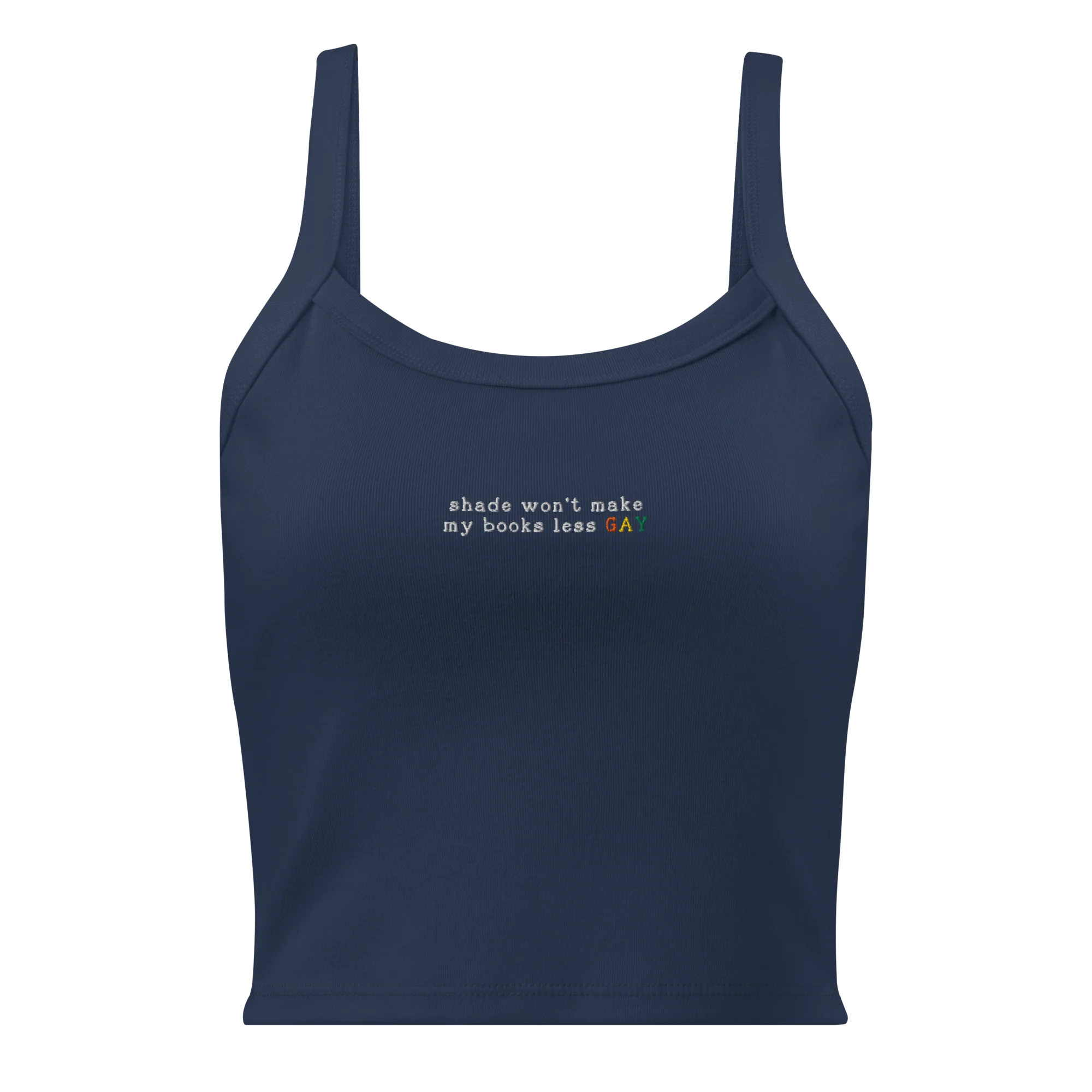 Shade Won't Make My Books Less Gay Rib Embroidered Tank Top - Image 5