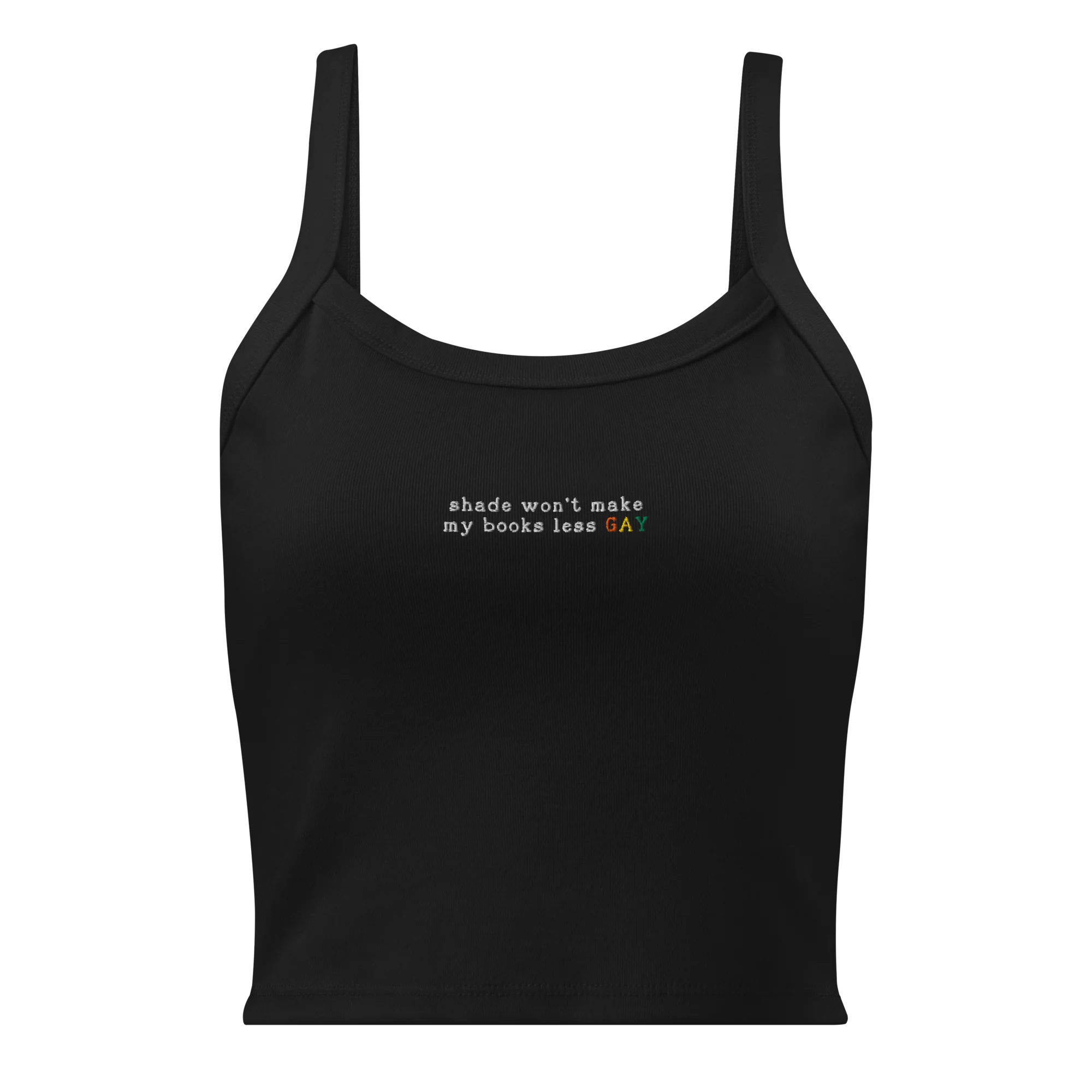 Shade Won't Make My Books Less Gay Rib Embroidered Tank Top - Image 7