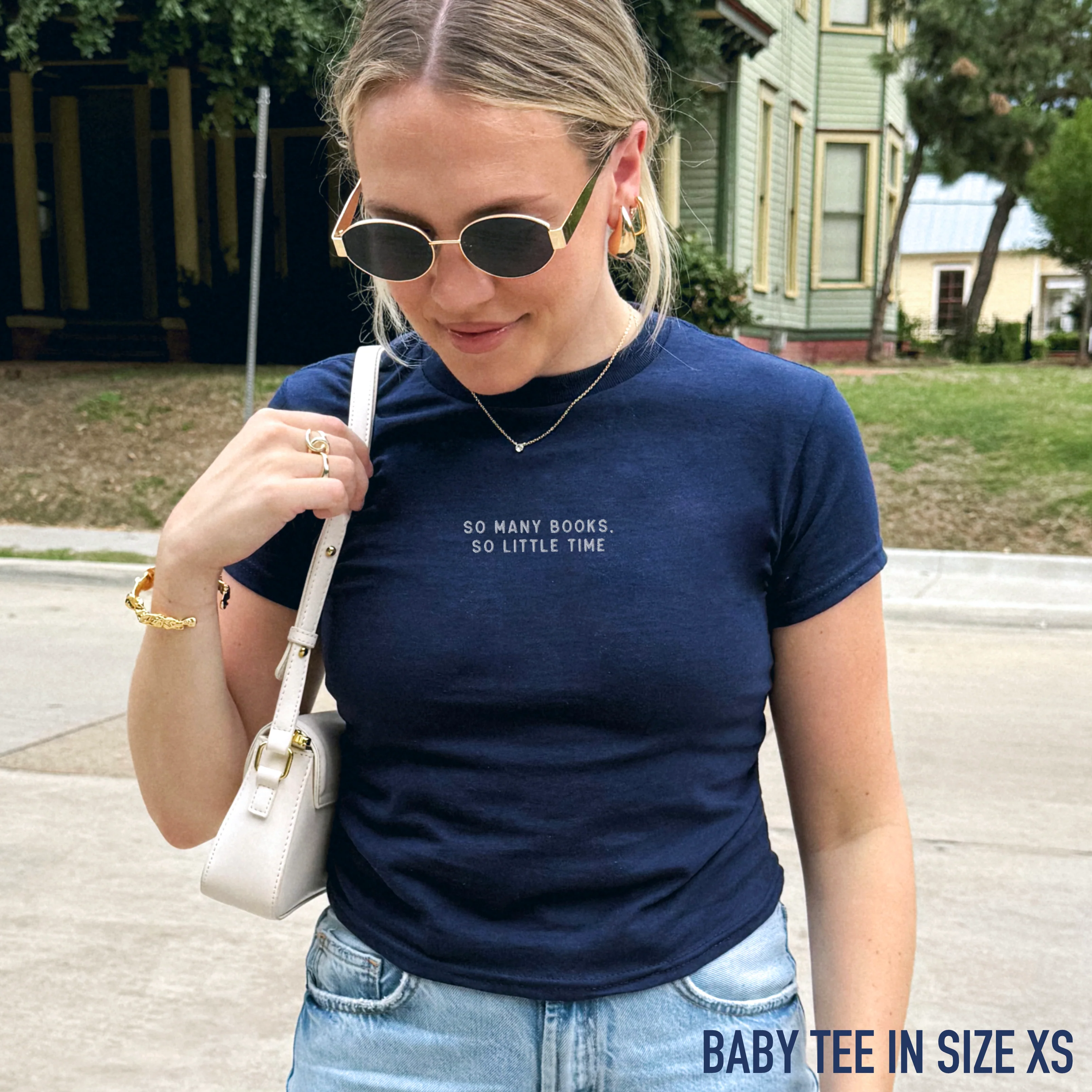 So Many Books, So Little Time Embroidered Baby Tee - Image 2