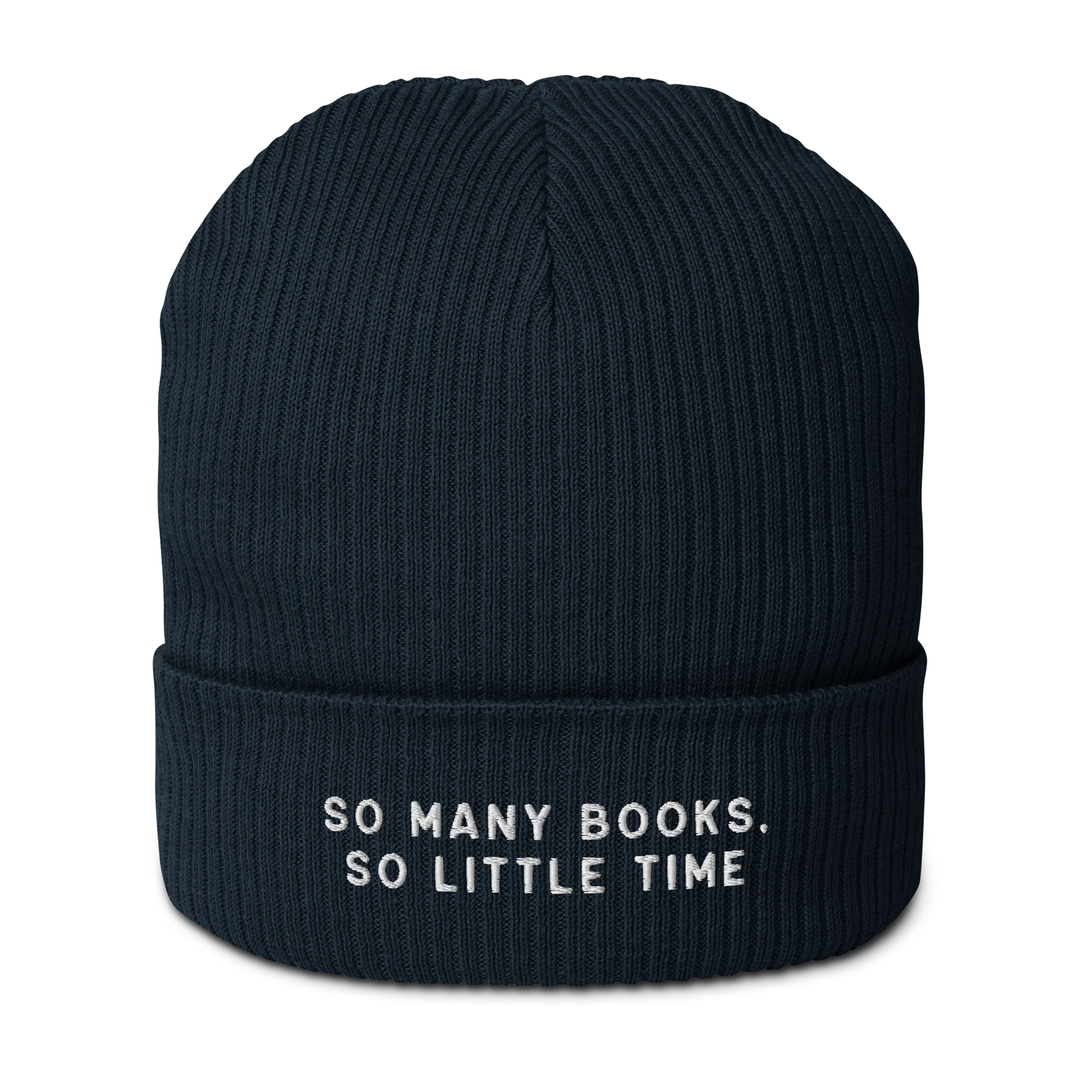 So Many Books, So Little Time Embroidered Organic Ribbed Beanie - Image 4
