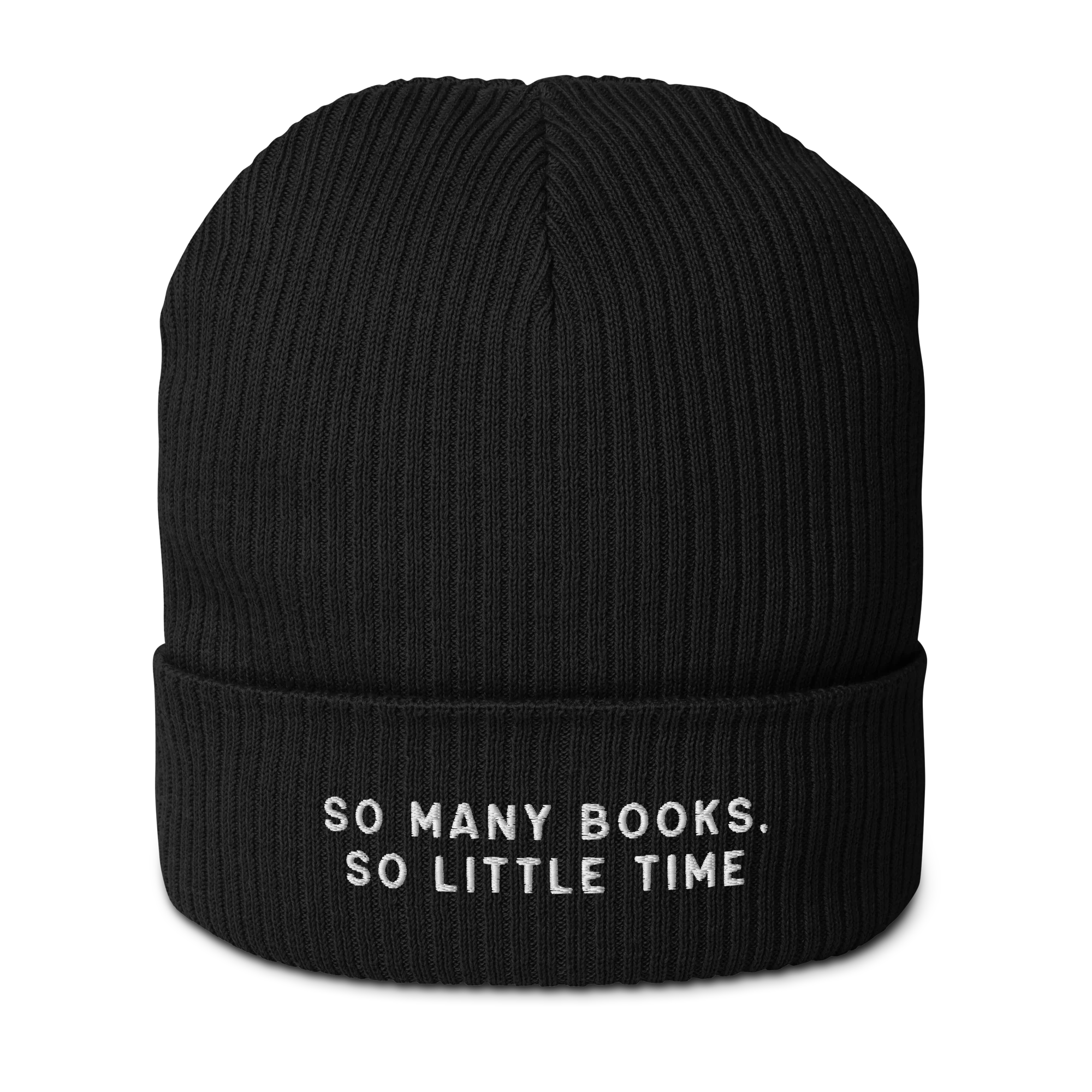 So Many Books, So Little Time Embroidered Organic Ribbed Beanie - Image 8