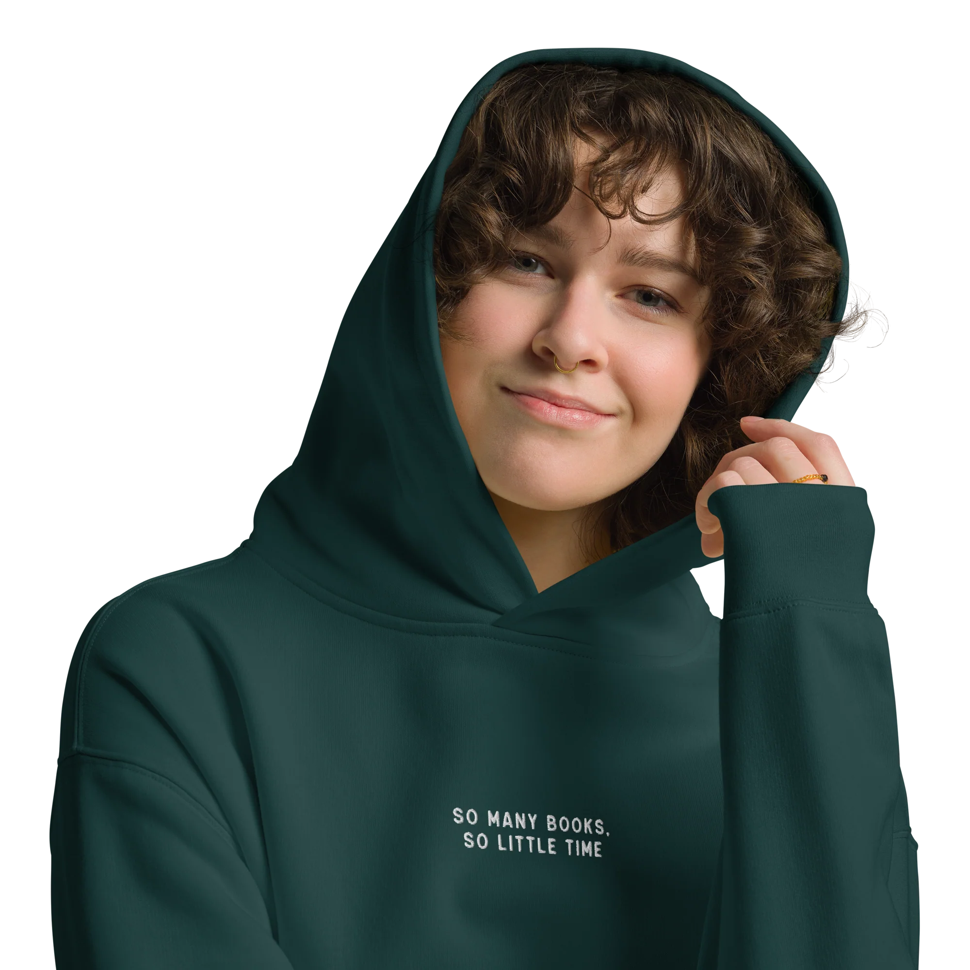 So Many Books, So Little Time Embroidered Premium Oversized Hoodie - Image 2