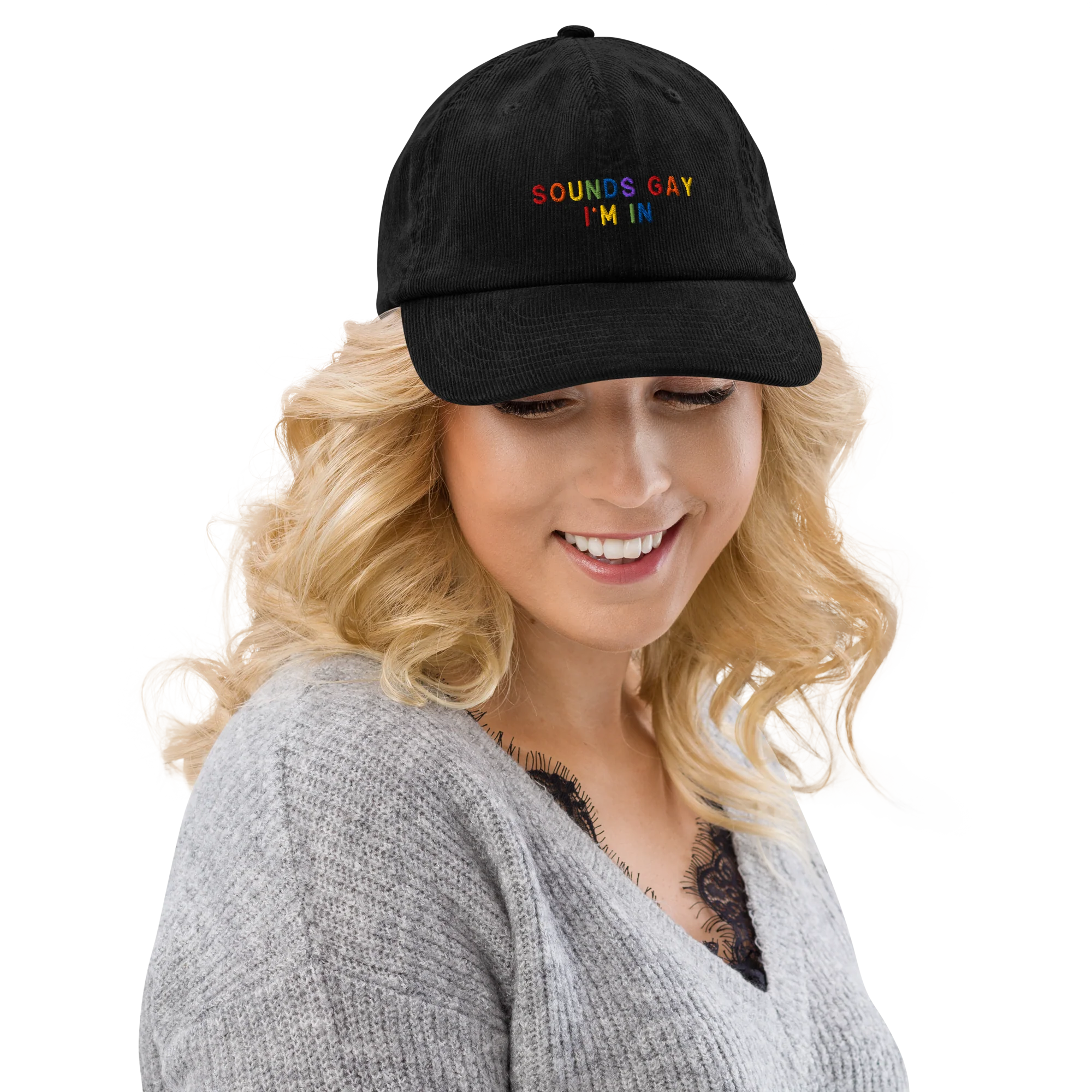 Sounds Gay I'm In Pride Embroidered Corduroy Cap - Image 6