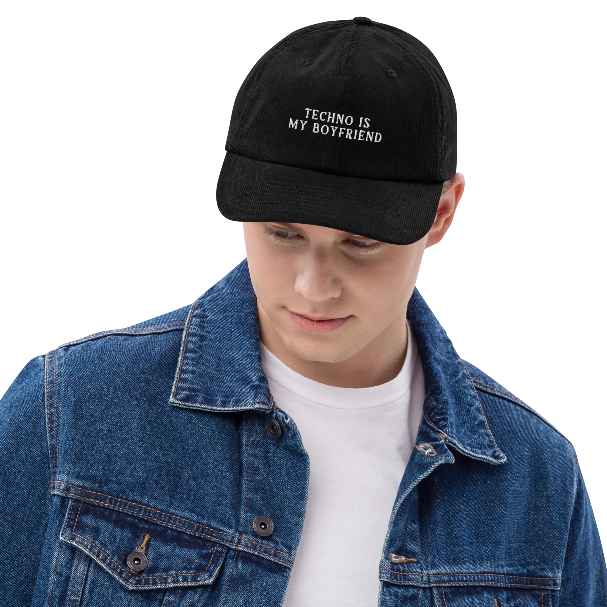Techno is My Boyfriend Embroidered Corduroy Hat - Image 2
