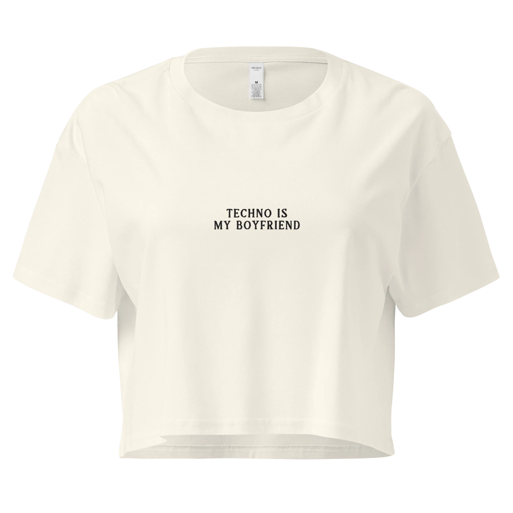 Techno is My Boyfriend Embroidered Crop Tee - Image 3