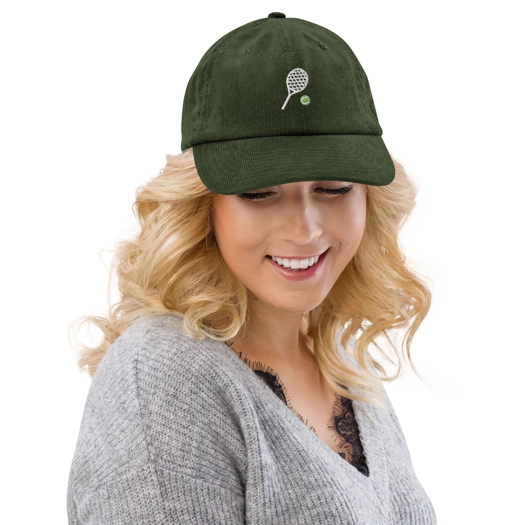 Tennis Racquet Embroidered Corduroy Hat - Image 4