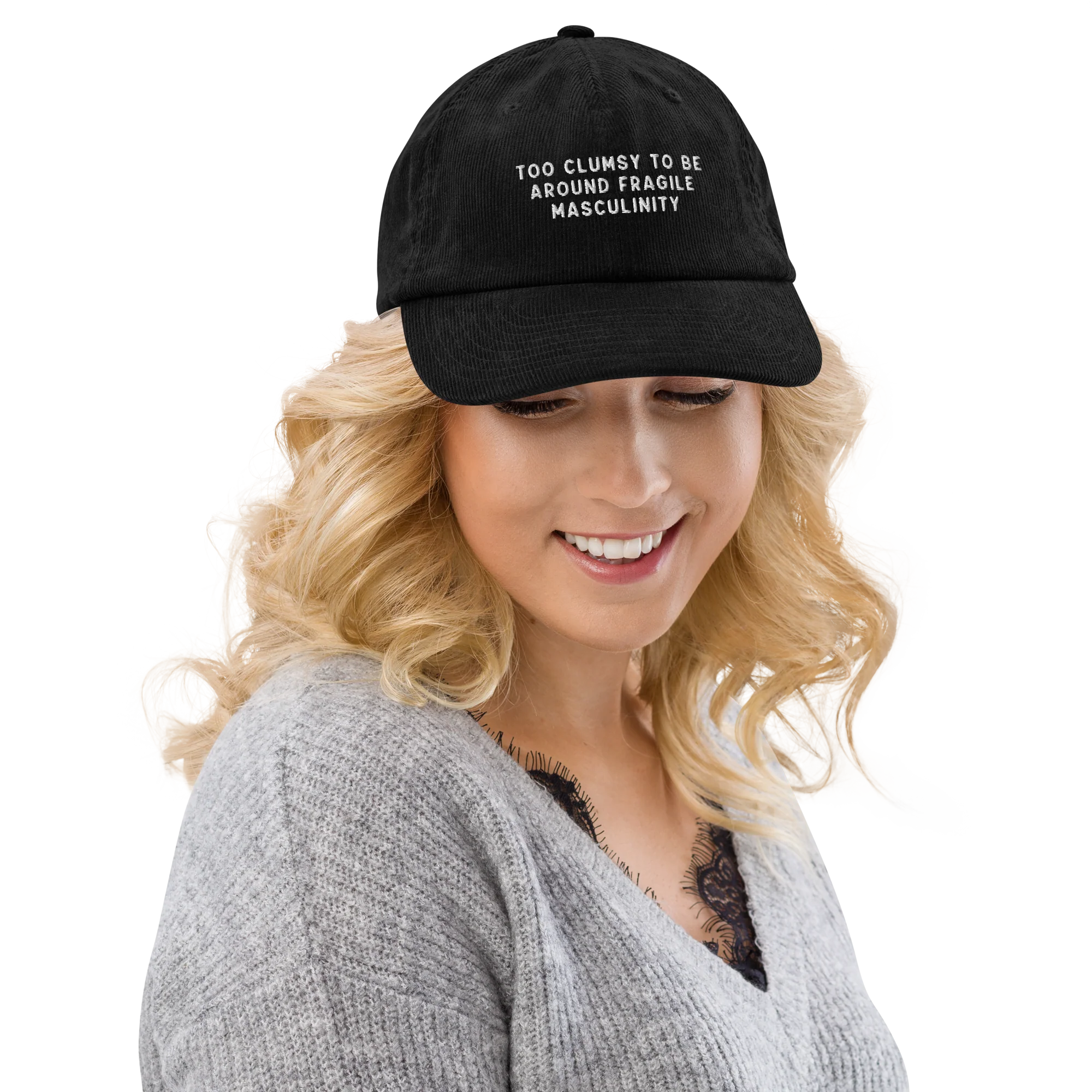 Too Clumsy Around Fragile Masculinity Embroidered Corduroy Hat - Image 2
