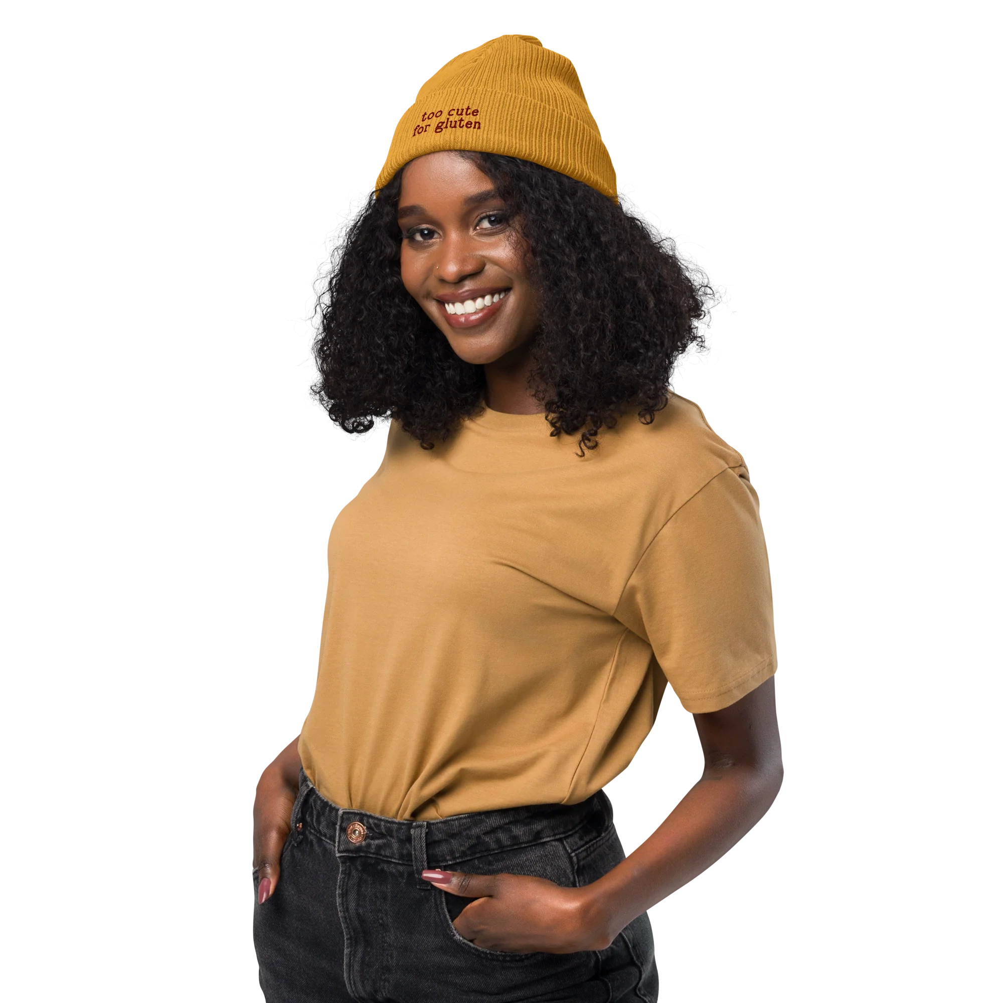 Too Cute for Gluten Embroidered Organic Ribbed Beanie - Image 2