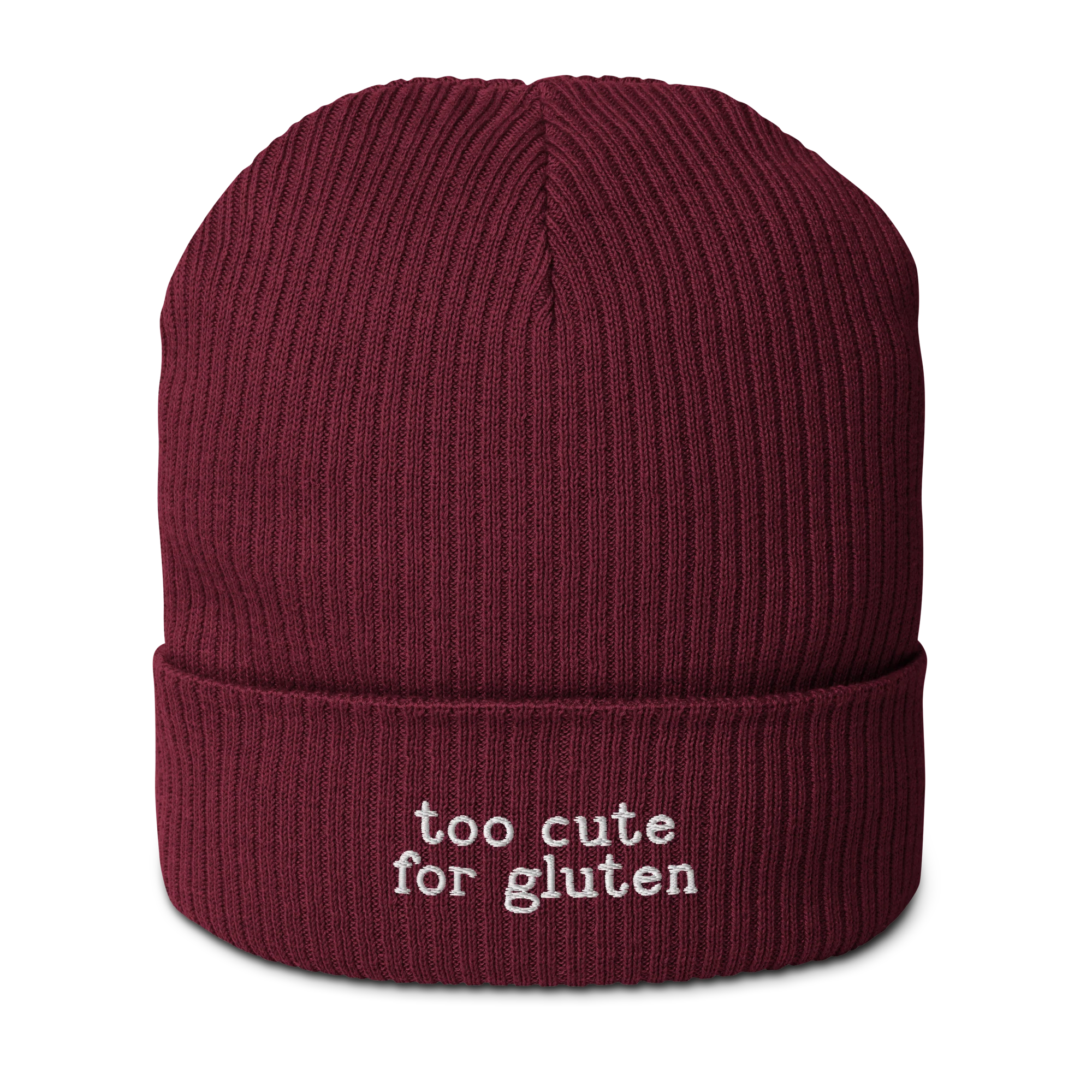 Too Cute for Gluten Embroidered Organic Ribbed Beanie - Image 3
