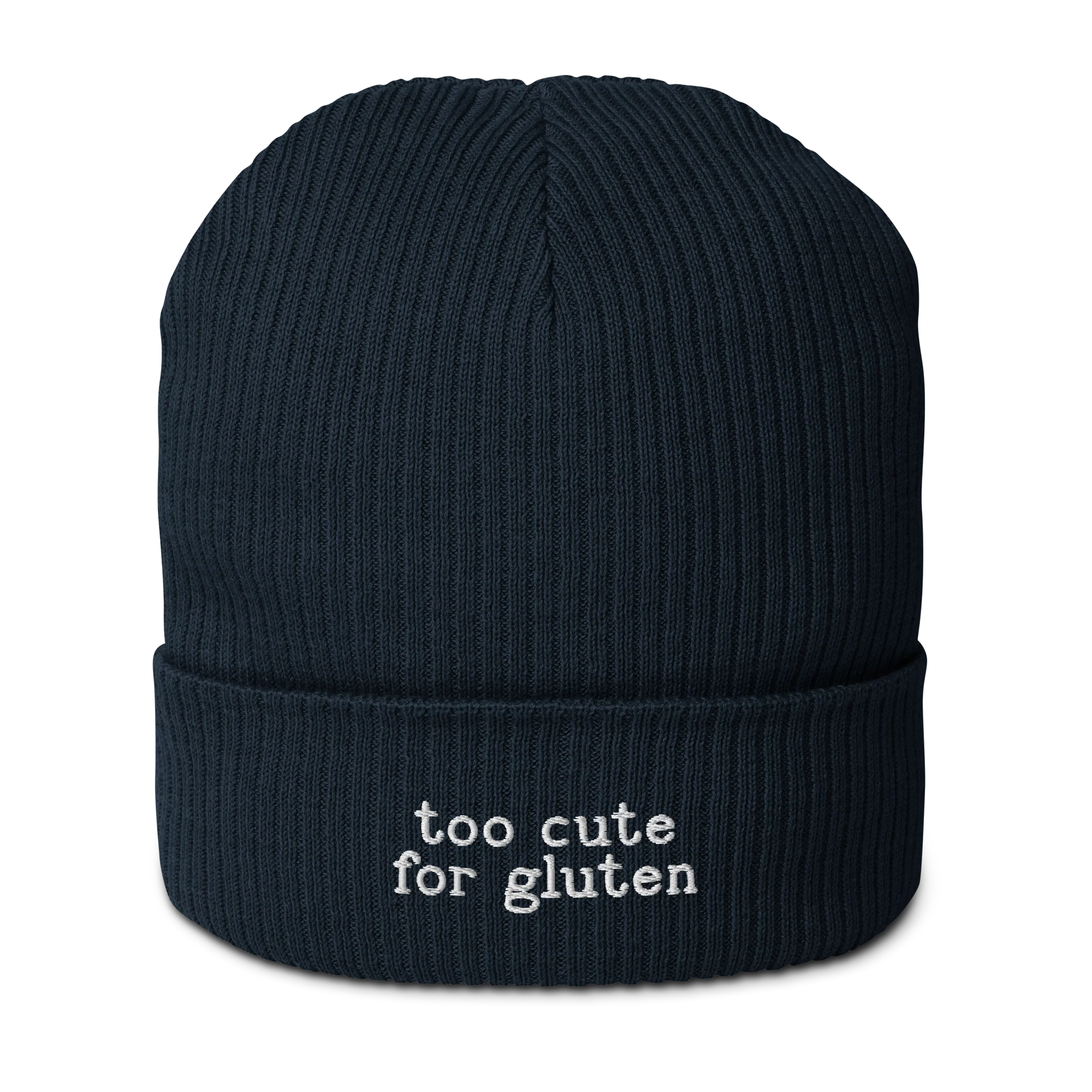 Too Cute for Gluten Embroidered Organic Ribbed Beanie - Image 4