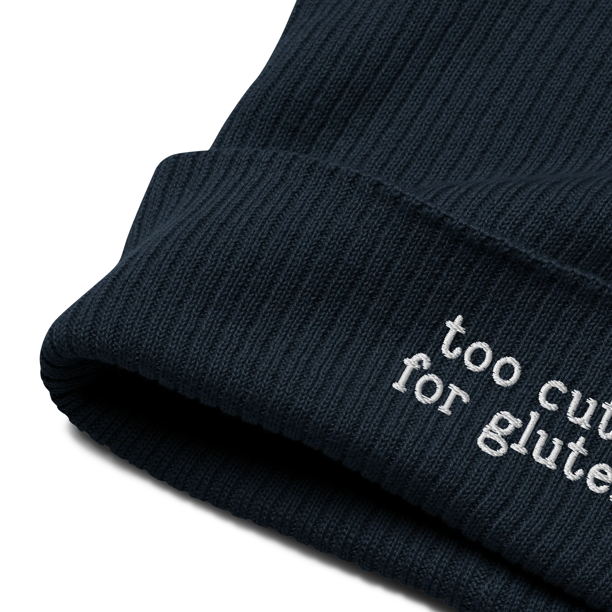 Too Cute for Gluten Embroidered Organic Ribbed Beanie - Image 5