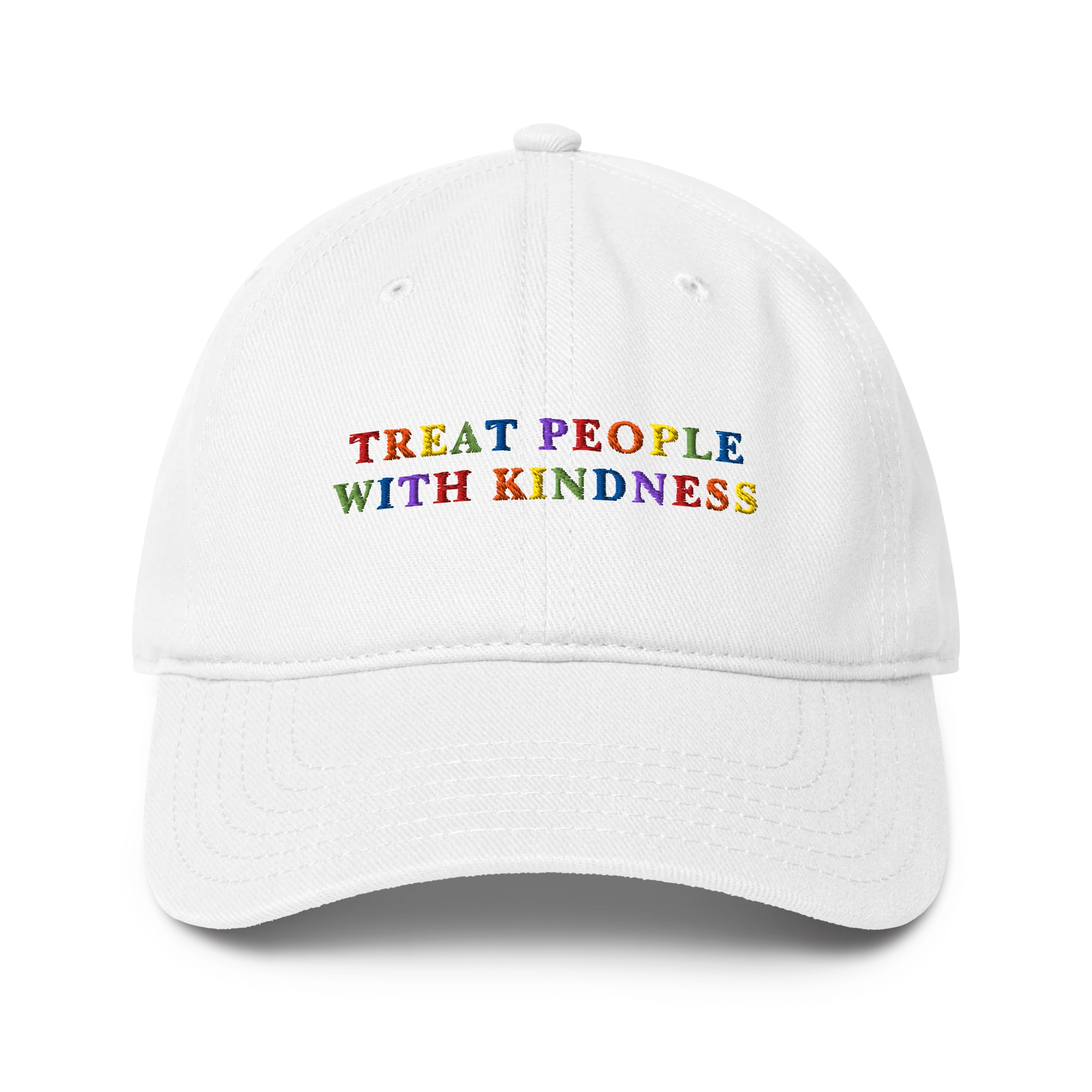 Treat People With Kindness Rainbow Embroidered Baseball Cap