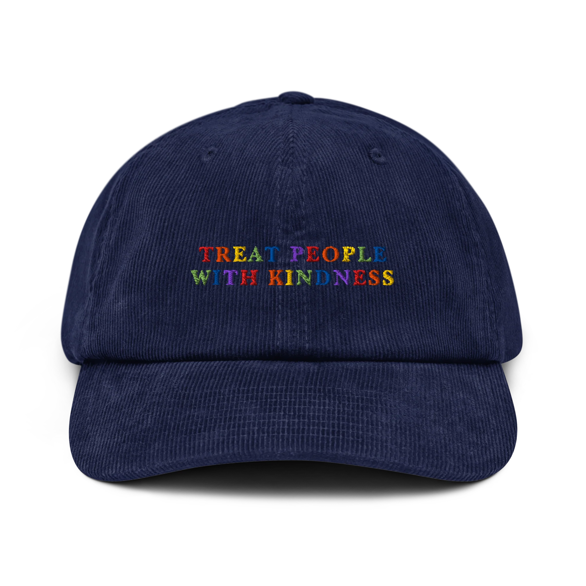 Treat People With Kindness Rainbow Embroidered Corduroy Hat