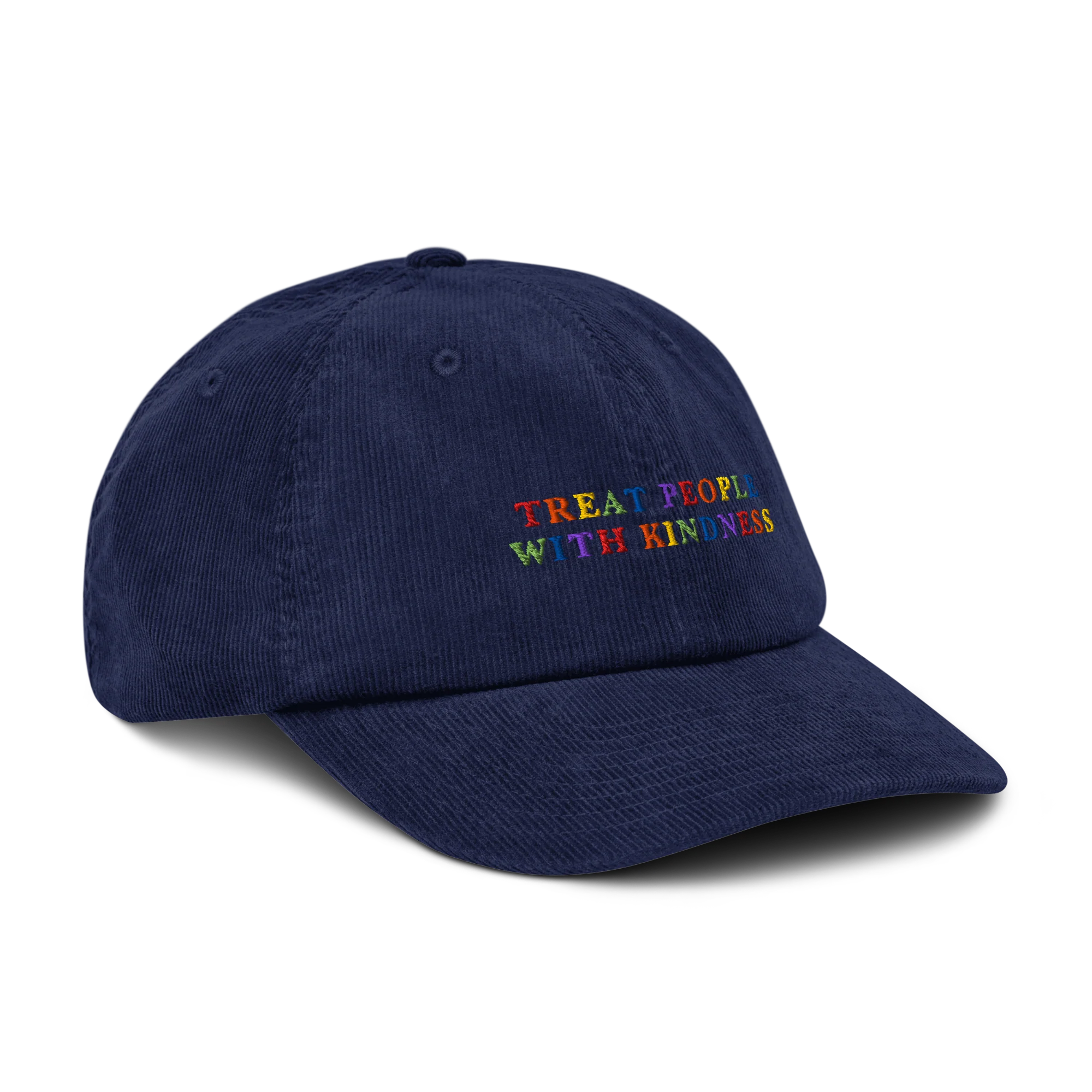 Treat People With Kindness Rainbow Embroidered Corduroy Hat - Image 3