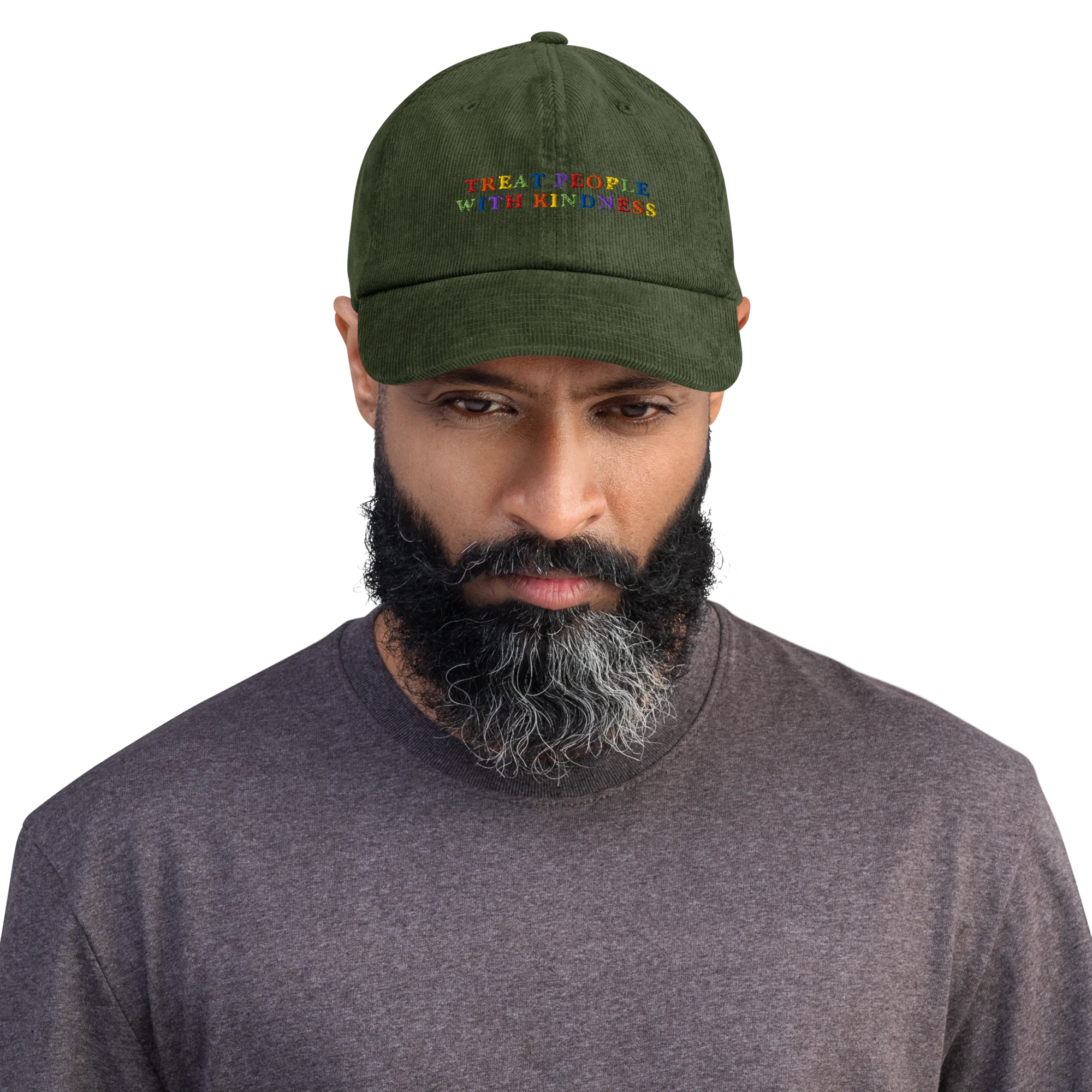 Treat People With Kindness Rainbow Embroidered Corduroy Hat - Image 8