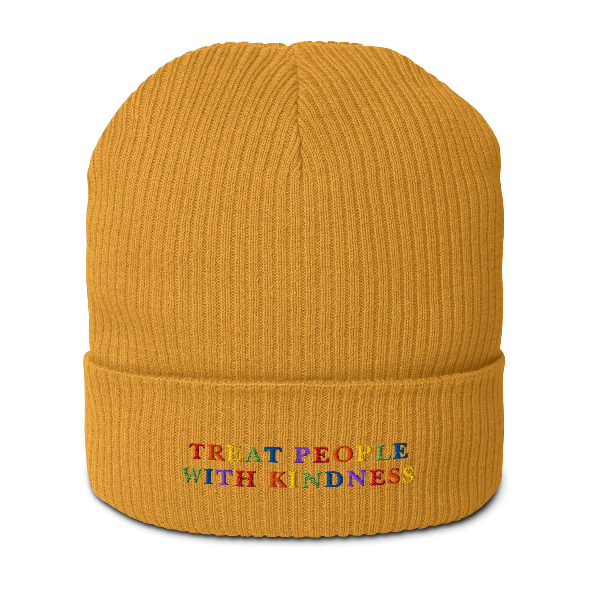 Treat People With Kindness Rainbow Embroidered Organic Ribbed Beanie - Image 10