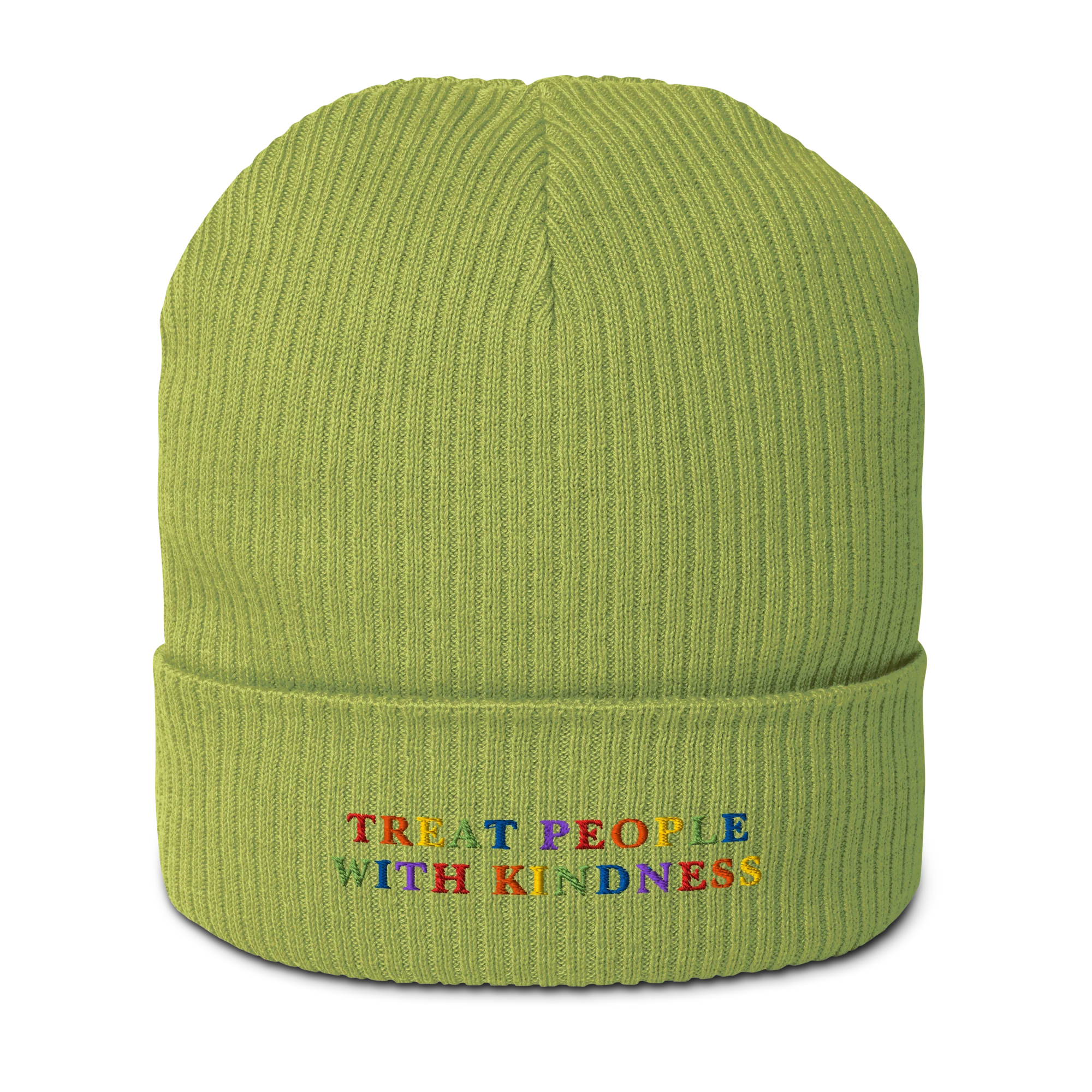 Treat People With Kindness Rainbow Embroidered Organic Ribbed Beanie - Image 8
