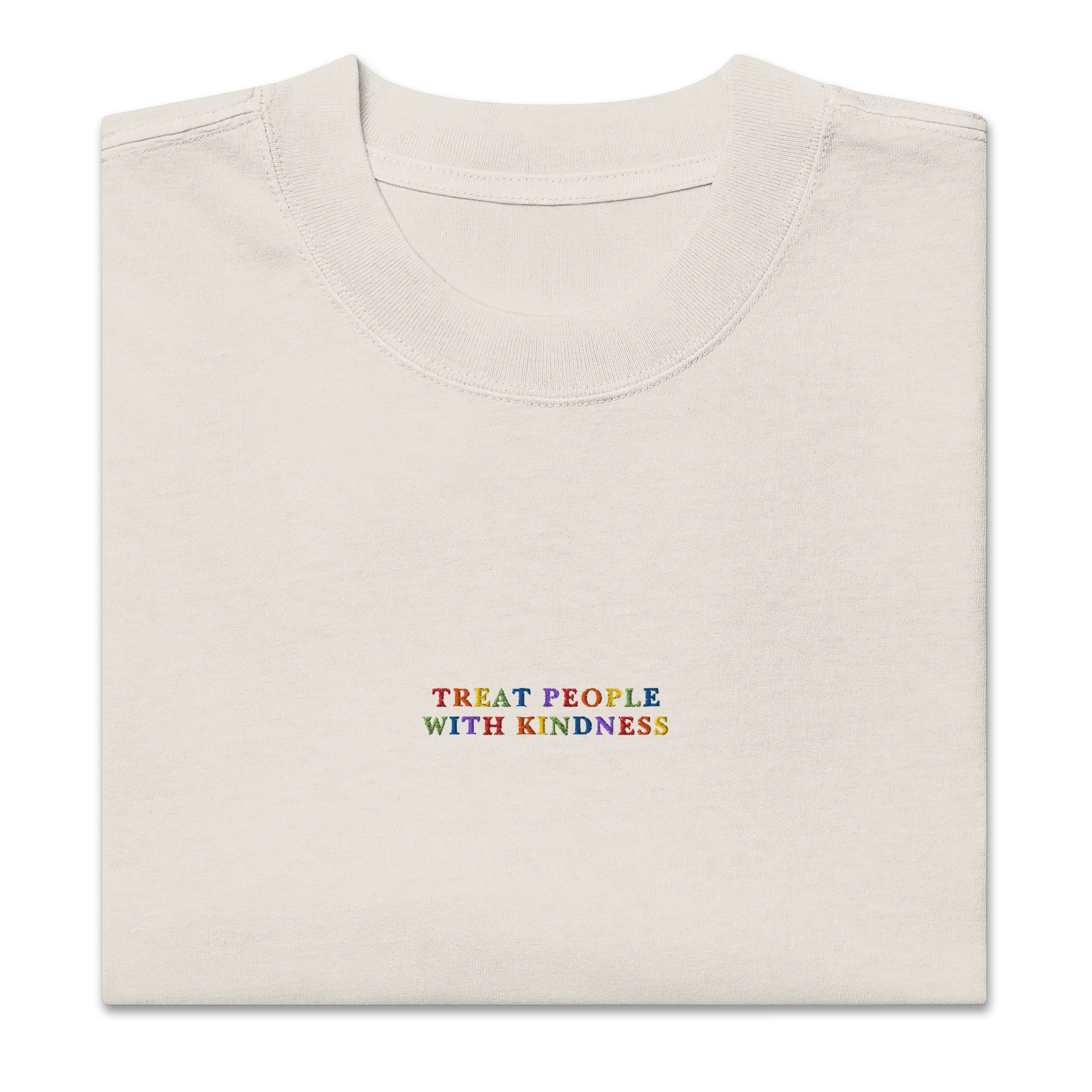 Treat People With Kindness Rainbow Embroidered Oversized Faded T-Shirt - Image 3