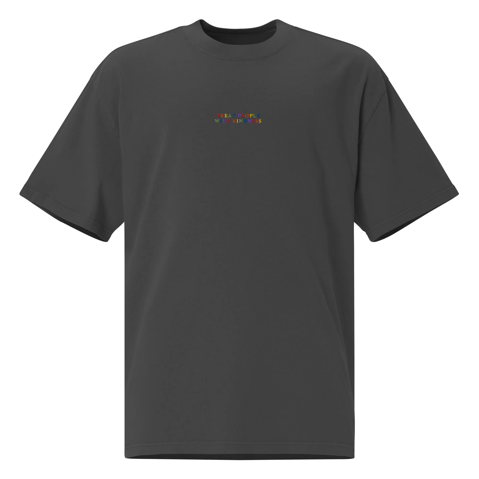 Treat People With Kindness Rainbow Embroidered Oversized Faded T-Shirt - Image 7