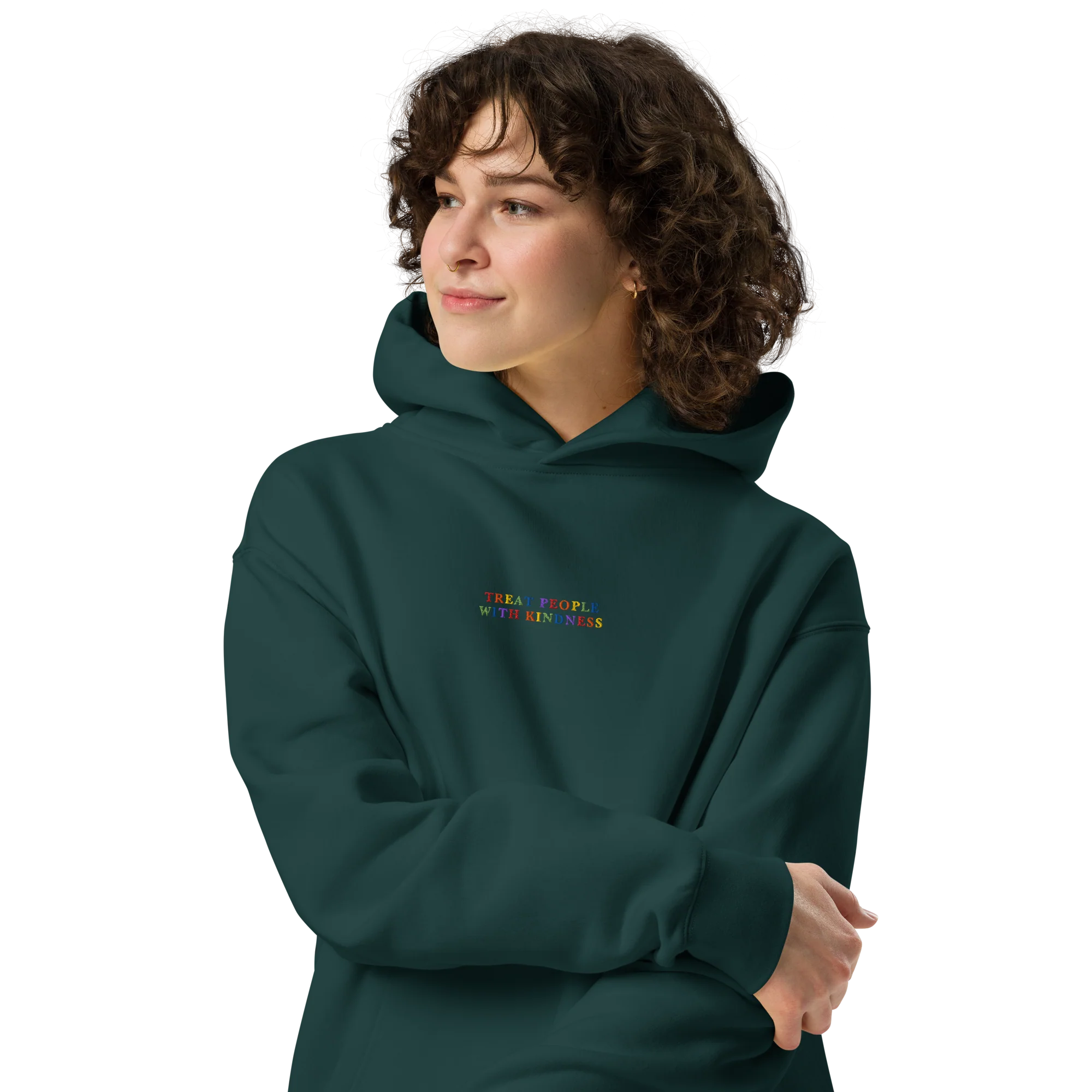 Treat People With Kindness Rainbow Embroidered Premium Oversized Hoodie - Image 2